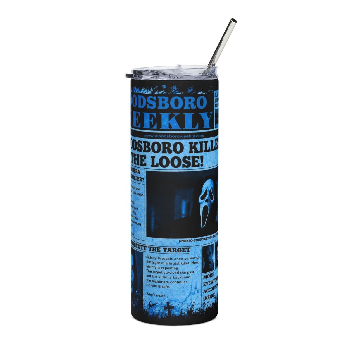20oz Stainless Steel Tumbler — Blue Horror Scream Newspaper