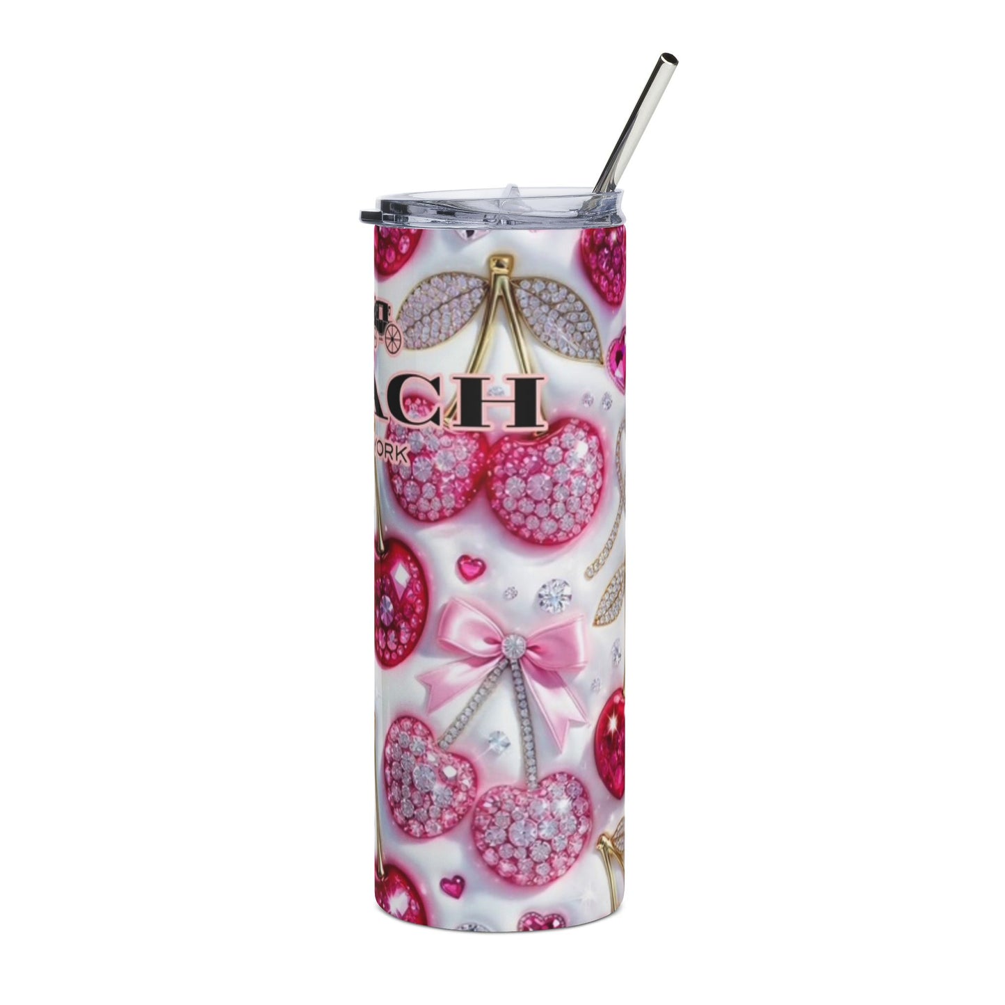 20oz Stainless Tumbler – Pink Jeweled Cherry Coach Logo Design