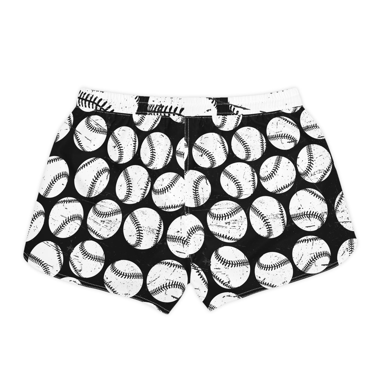 Baseball Print Women's Shorts — Black & White Sporty AOP Lounge Shorts