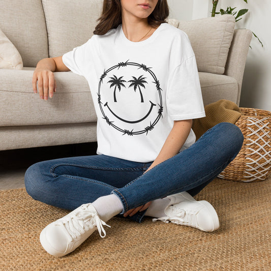 Barbed Wire Smile Palm T-Shirt — Tropical Palm Tree Smile Graphic Tee