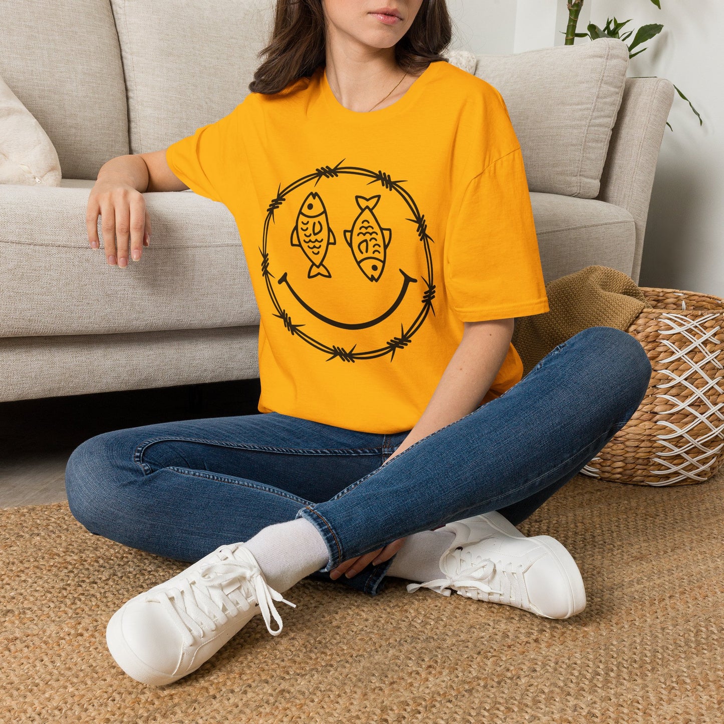 Smiley Fish Barbed Wire Graphic Tee