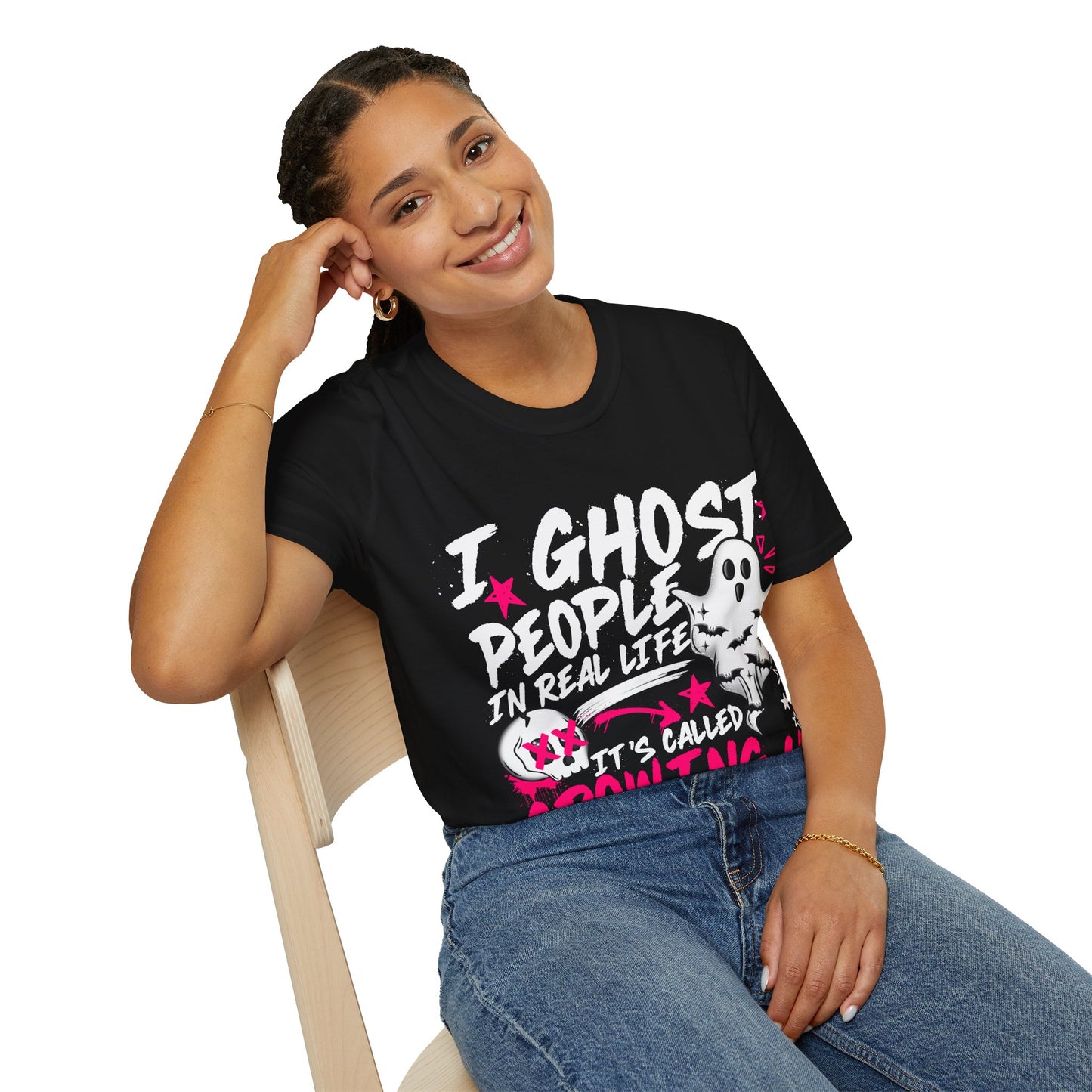 Ghost Graphic T-Shirt — Cute Pink Stars "Growing Up" Tee