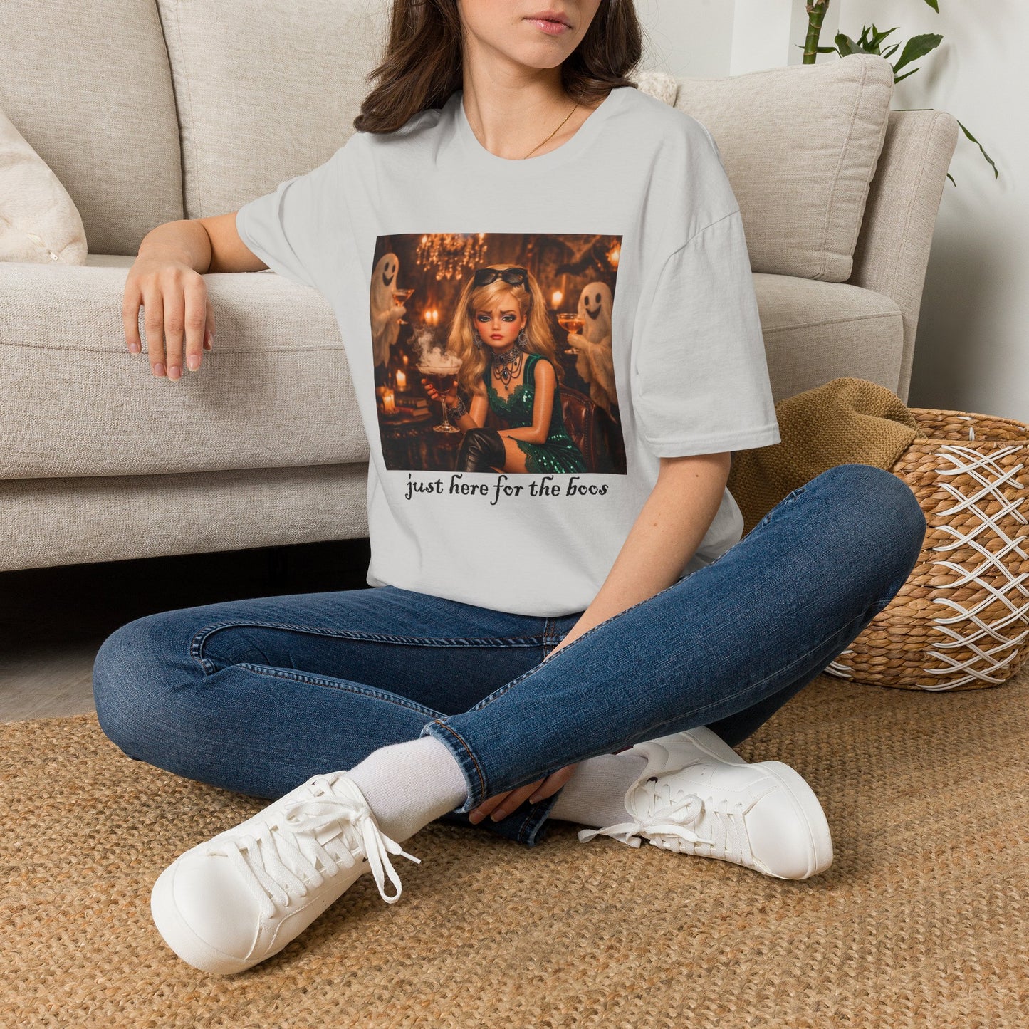 "Just Here for the Boo" Ghostly Vintage Doll Halloween Tee