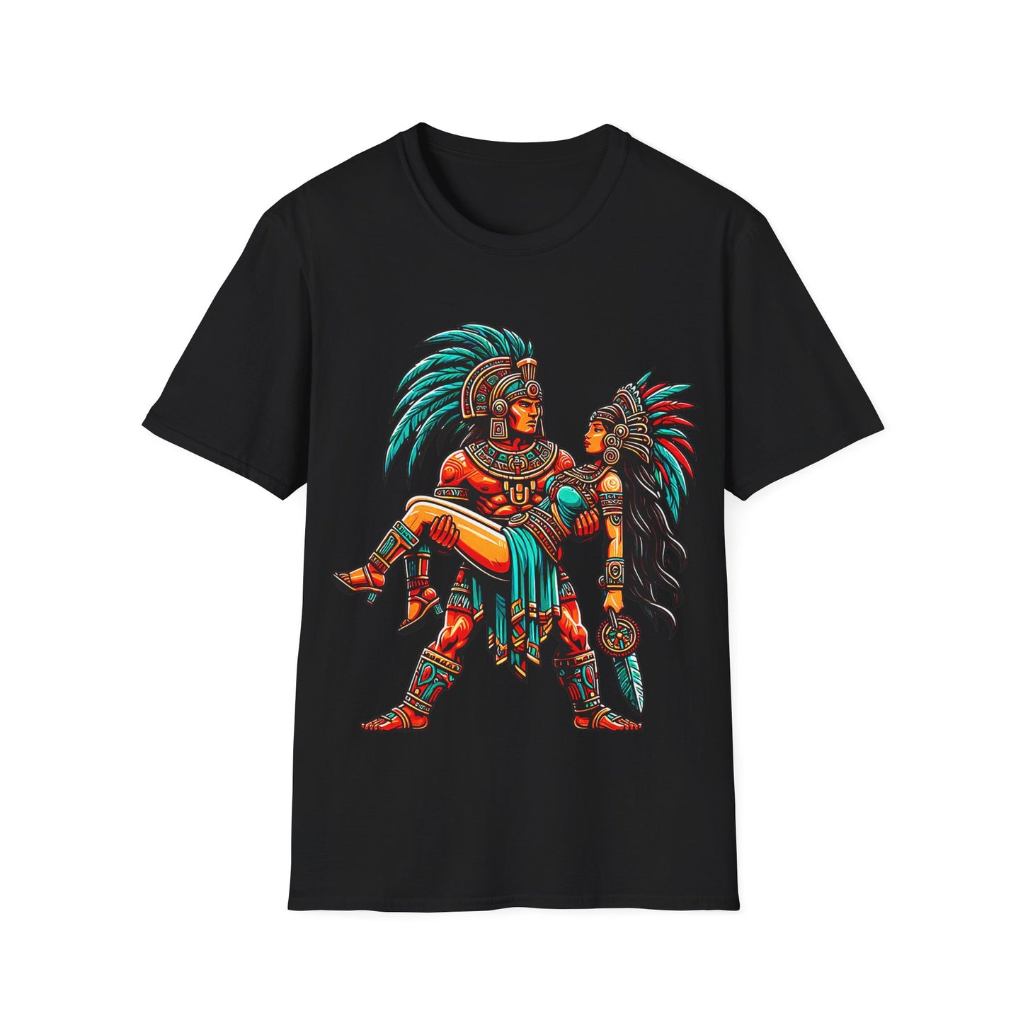 Aztec Warrior Couple T-Shirt — Vintage Mesoamerican Tribal Art Tee