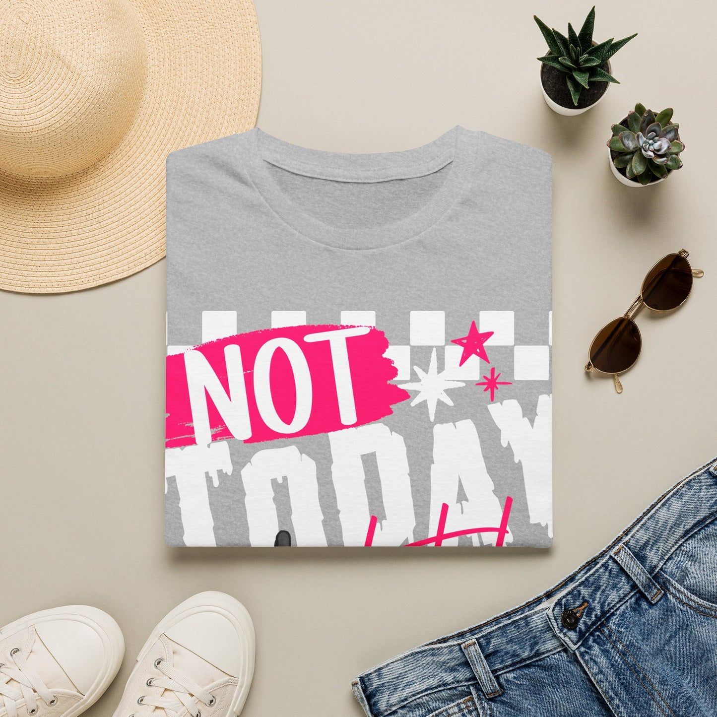 Not Today Tee — Bold Punk Graphic T‑Shirt with Checkerboard & Slogan