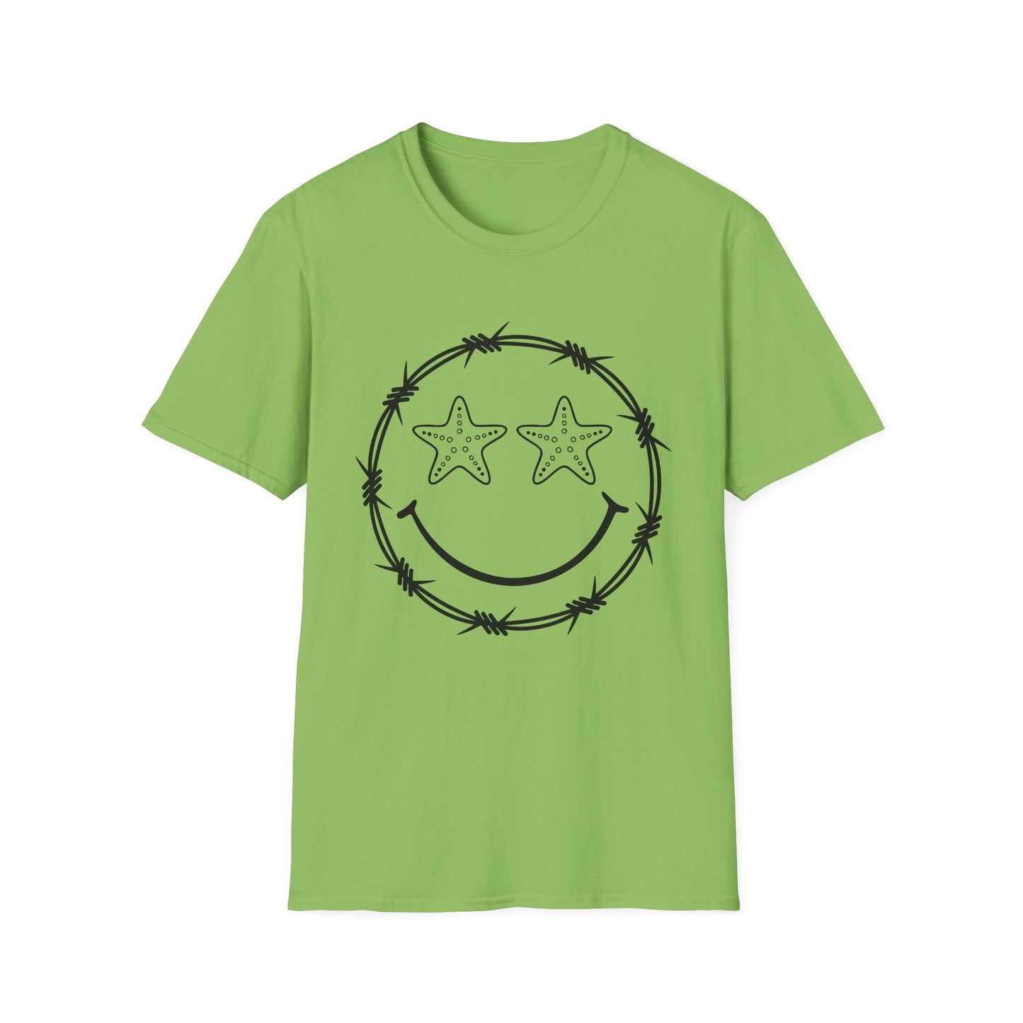 Smiley Barbed Wire Star Eyes Graphic T-Shirt