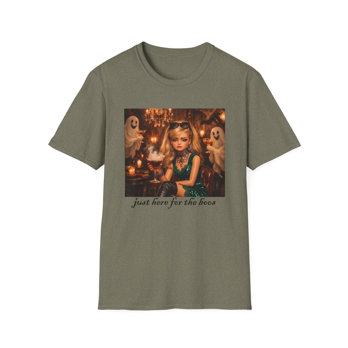 "Just Here for the Boo" Ghostly Vintage Doll Halloween Tee