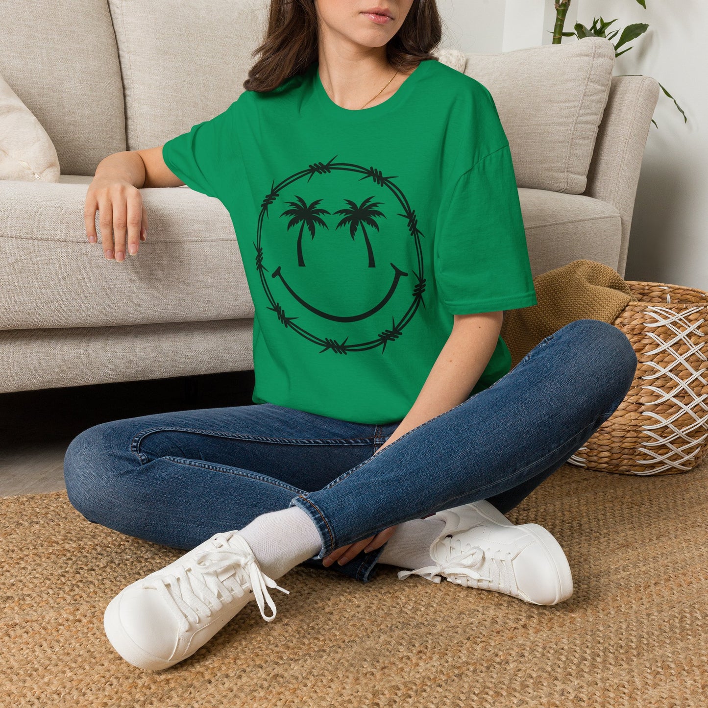 Barbed Wire Smile Palm T-Shirt — Tropical Palm Tree Smile Graphic Tee
