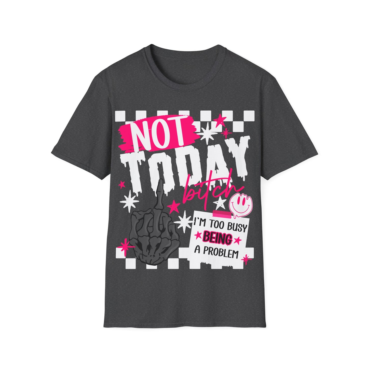 Not Today Tee — Bold Punk Graphic T‑Shirt with Checkerboard & Slogan