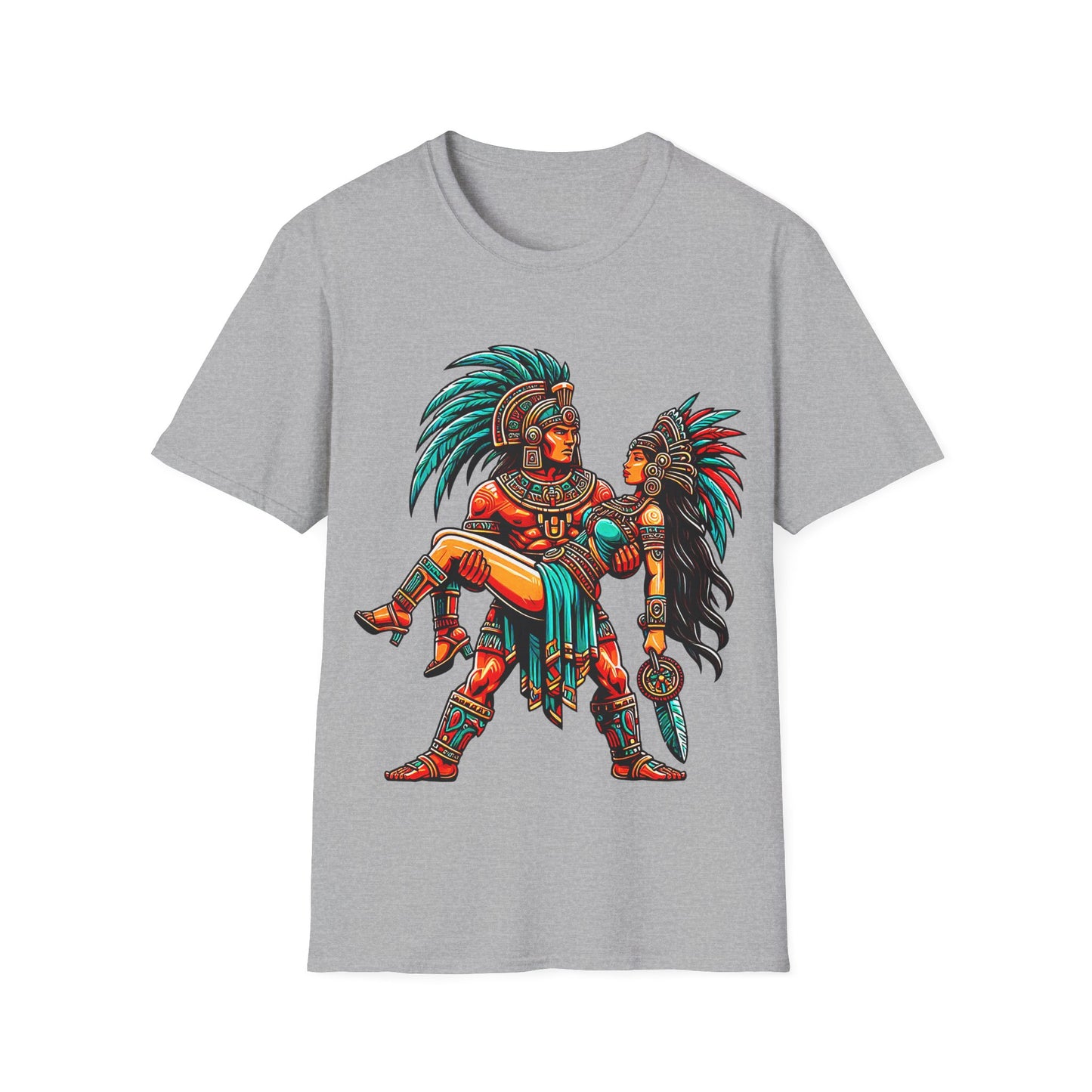 Aztec Warrior Couple T-Shirt — Vintage Mesoamerican Tribal Art Tee