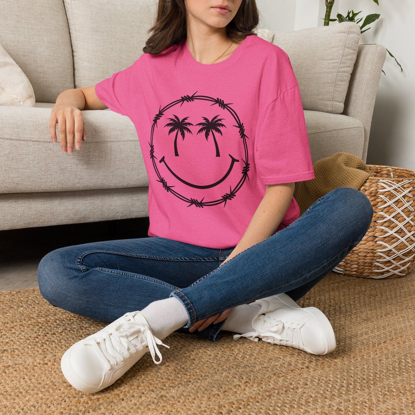 Barbed Wire Smile Palm T-Shirt — Tropical Palm Tree Smile Graphic Tee