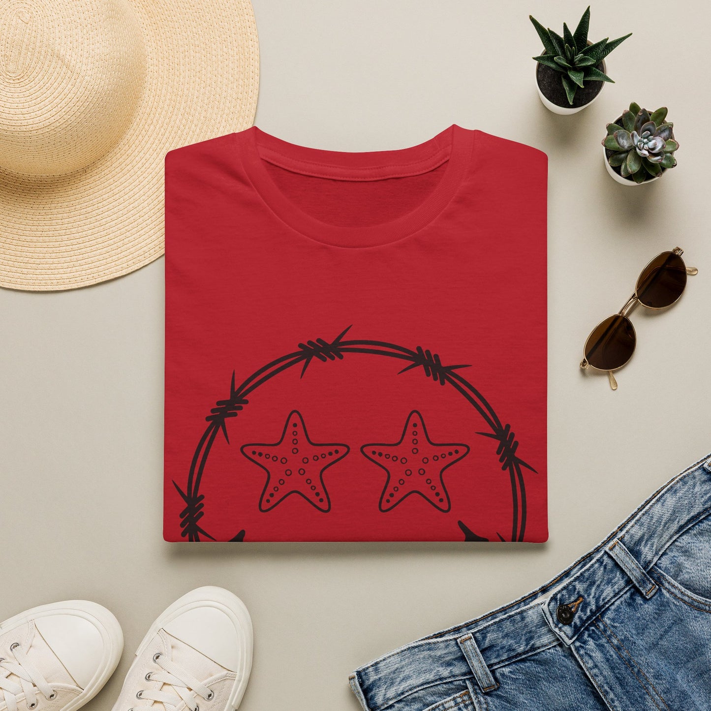 Smiley Barbed Wire Star Eyes Graphic T-Shirt