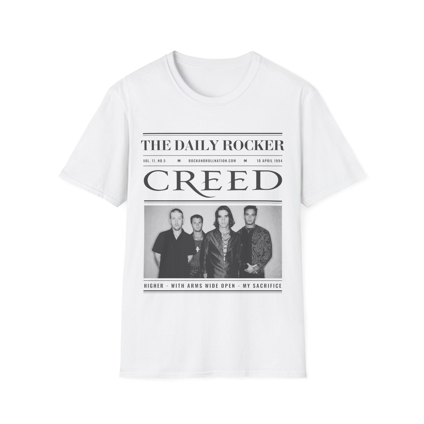 Creed Band T-Shirt – 'The Daily Rocker' Vintage Newspaper Design