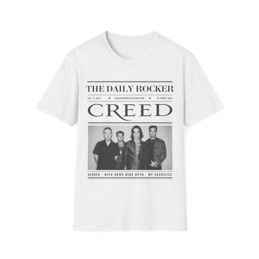 Creed Band T-Shirt – 'The Daily Rocker' Vintage Newspaper Design