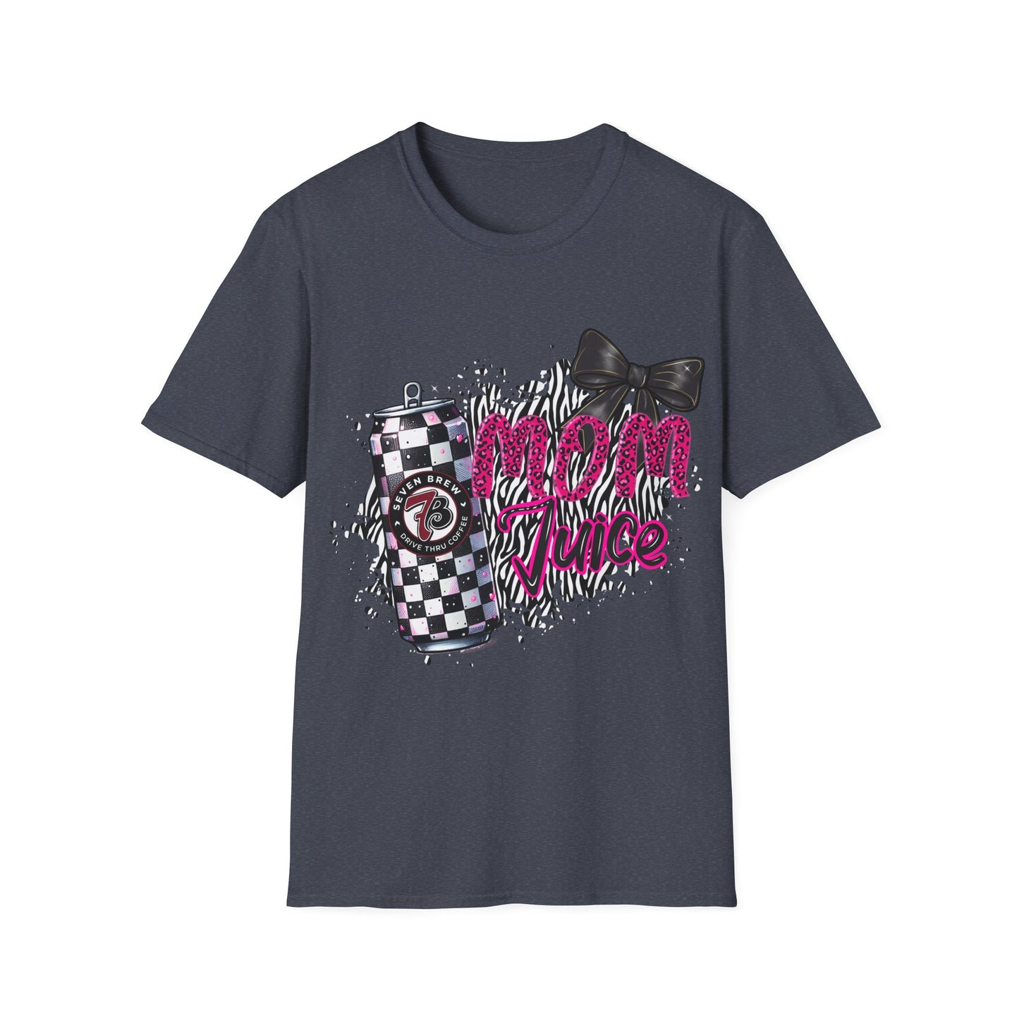 Mom Squad T‑Shirt — Pink Zebra Graphic Tee with Bow & Checkered Can