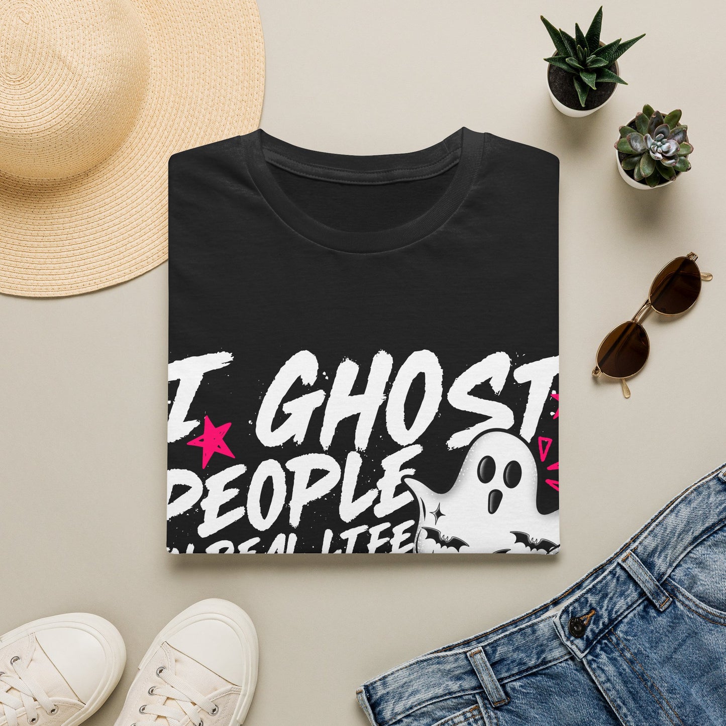 Ghost Graphic T-Shirt — Cute Pink Stars "Growing Up" Tee