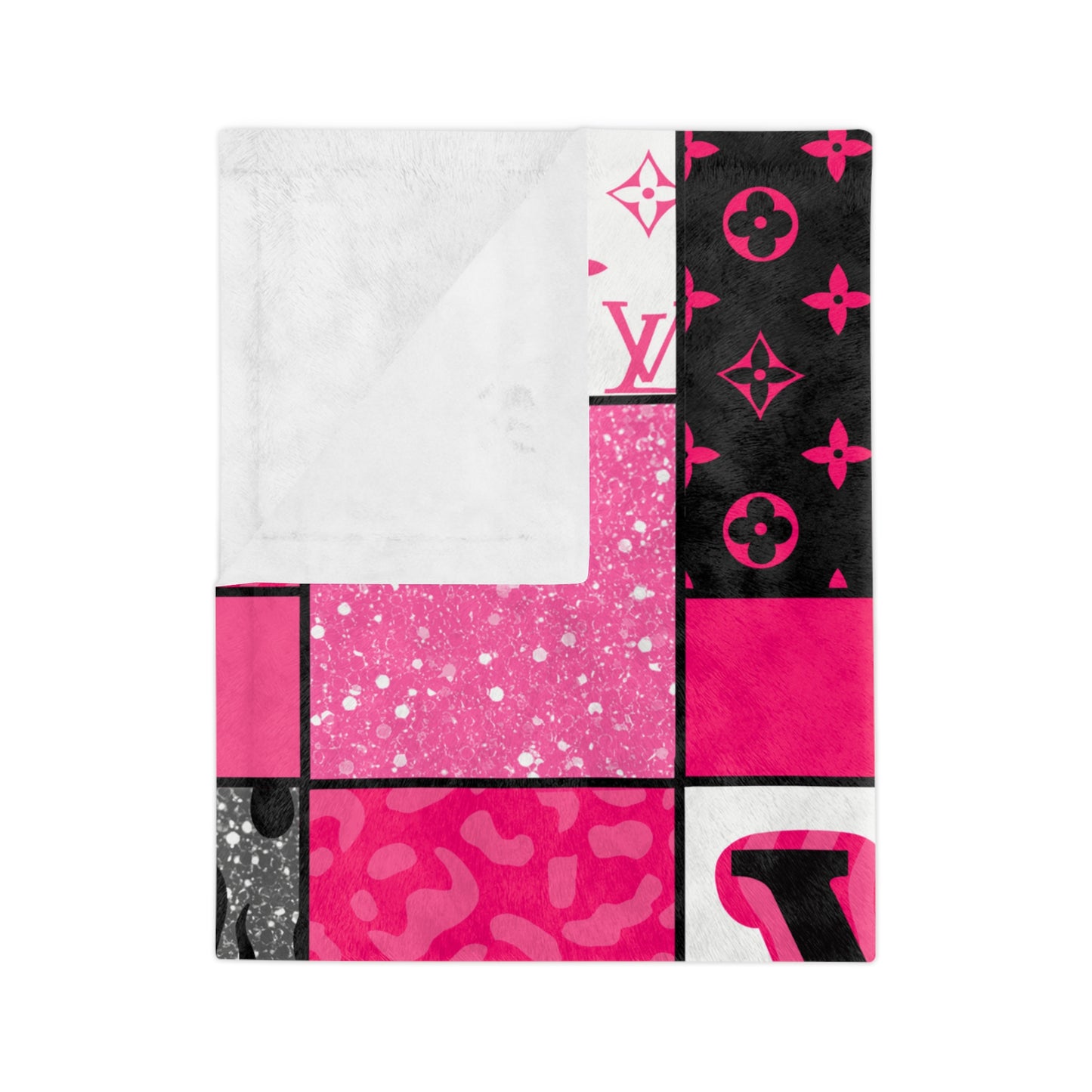Pink Patchwork Velveteen Microfiber Blanket – LV-Inspired Monogram Cozy Throw