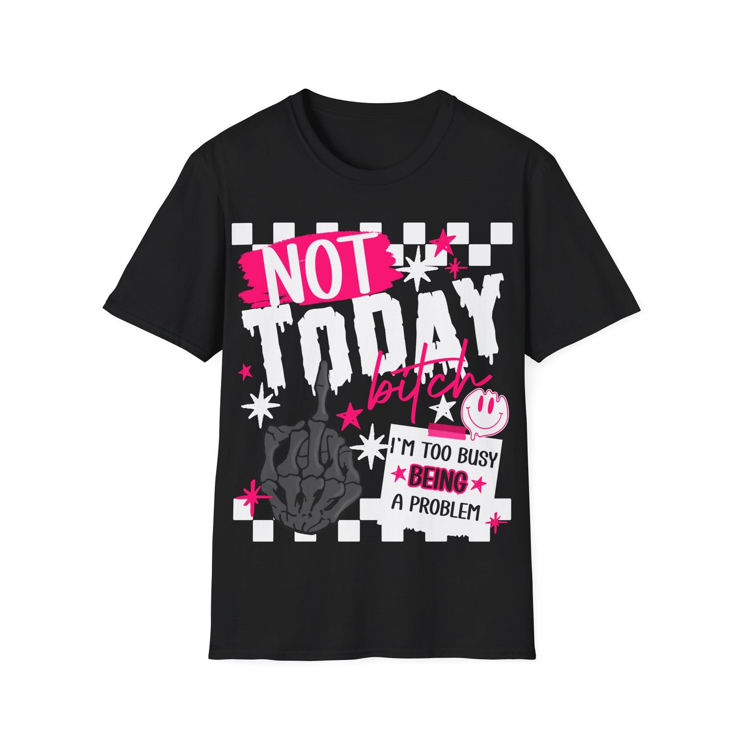 Not Today Tee — Bold Punk Graphic T‑Shirt with Checkerboard & Slogan