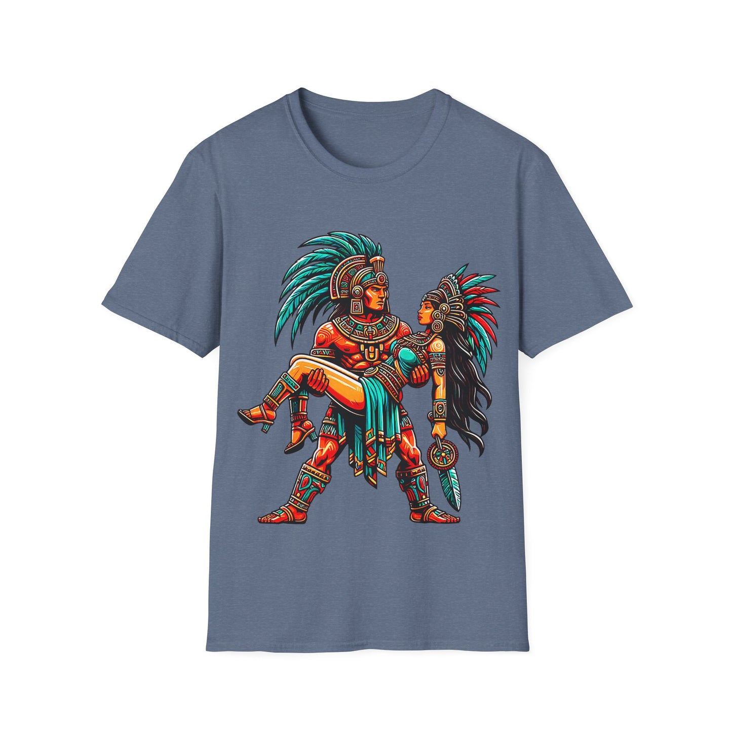 Aztec Warrior Couple T-Shirt — Vintage Mesoamerican Tribal Art Tee
