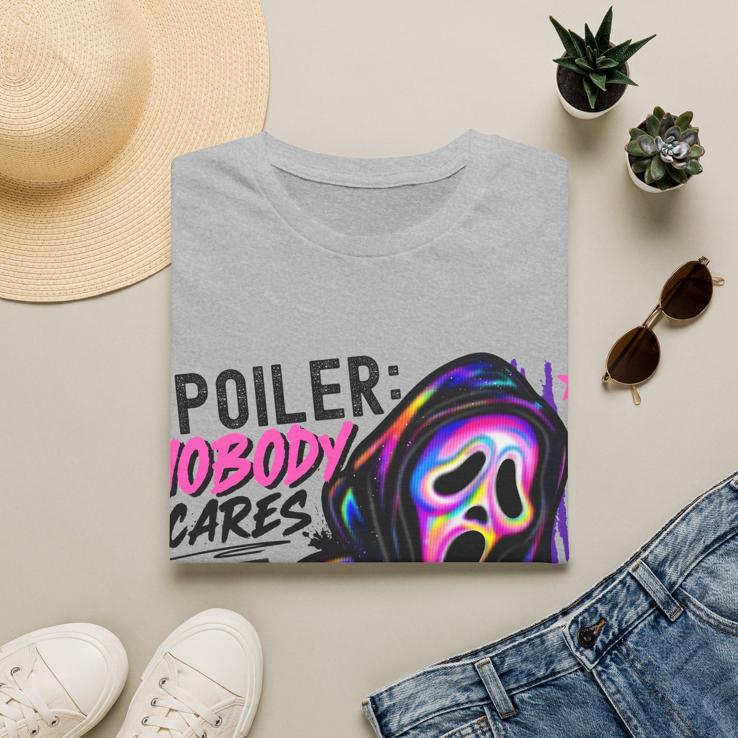 T-Shirt — "Spoiler: Nobody Cares" Neon Scream Graphic Tee
