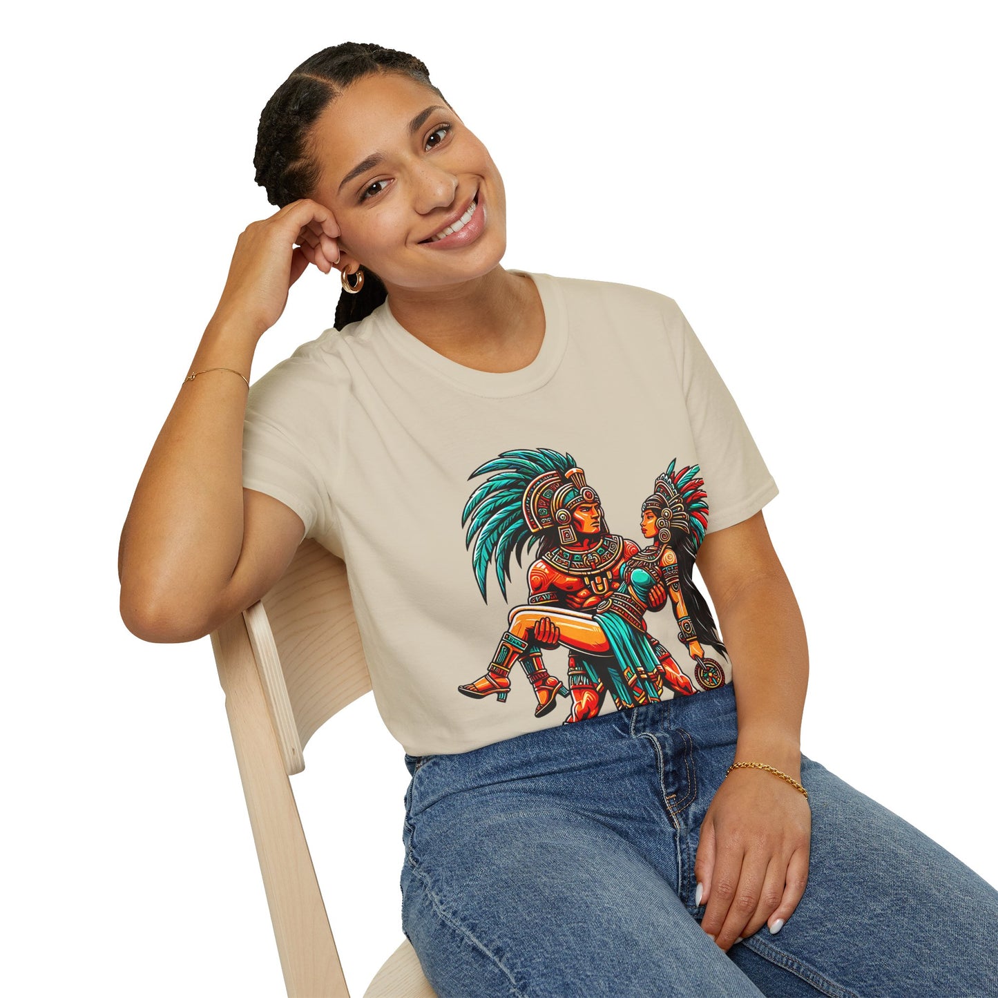 Aztec Warrior Couple T-Shirt — Vintage Mesoamerican Tribal Art Tee