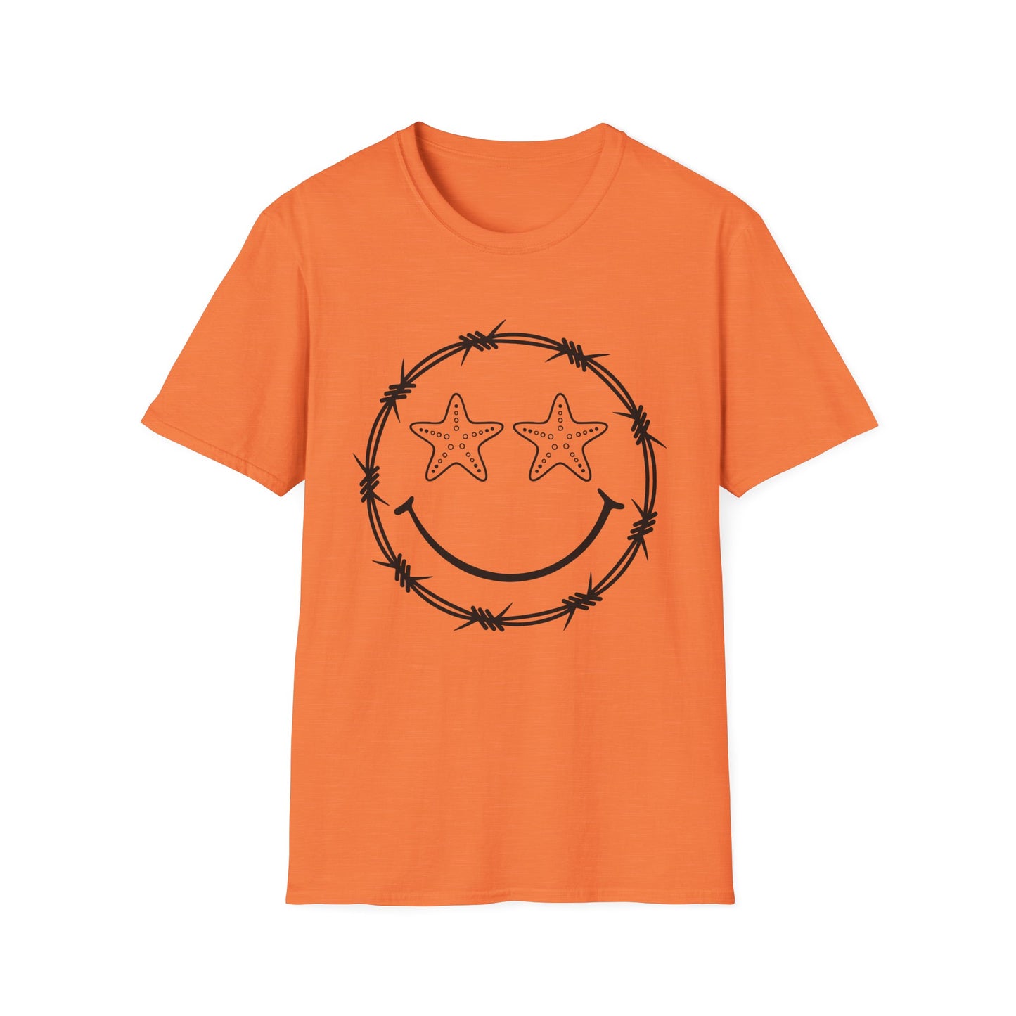Smiley Barbed Wire Star Eyes Graphic T-Shirt