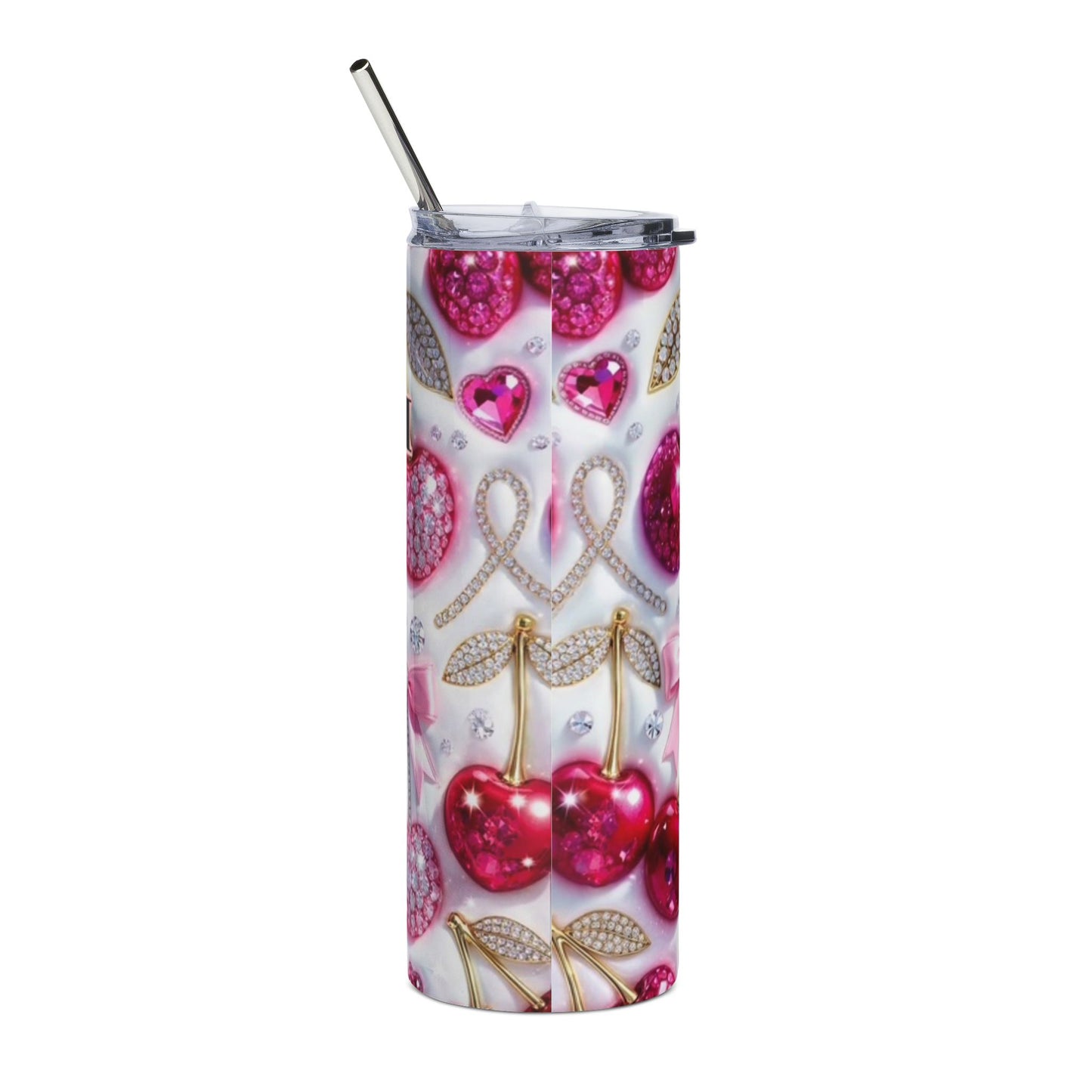 20oz Stainless Tumbler – Pink Jeweled Cherry Coach Logo Design