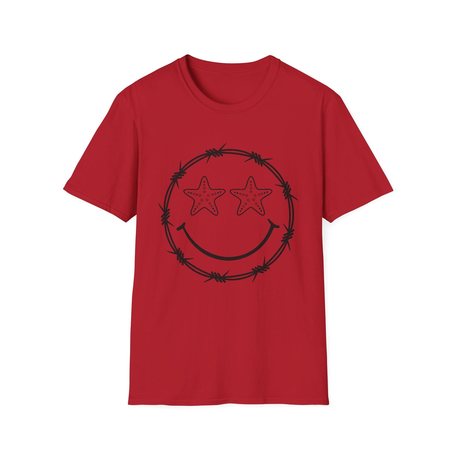 Smiley Barbed Wire Star Eyes Graphic T-Shirt