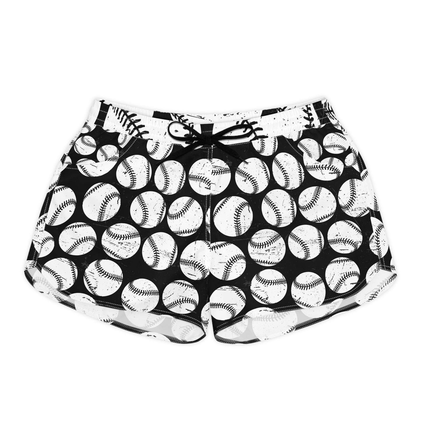 Baseball Print Women's Shorts — Black & White Sporty AOP Lounge Shorts