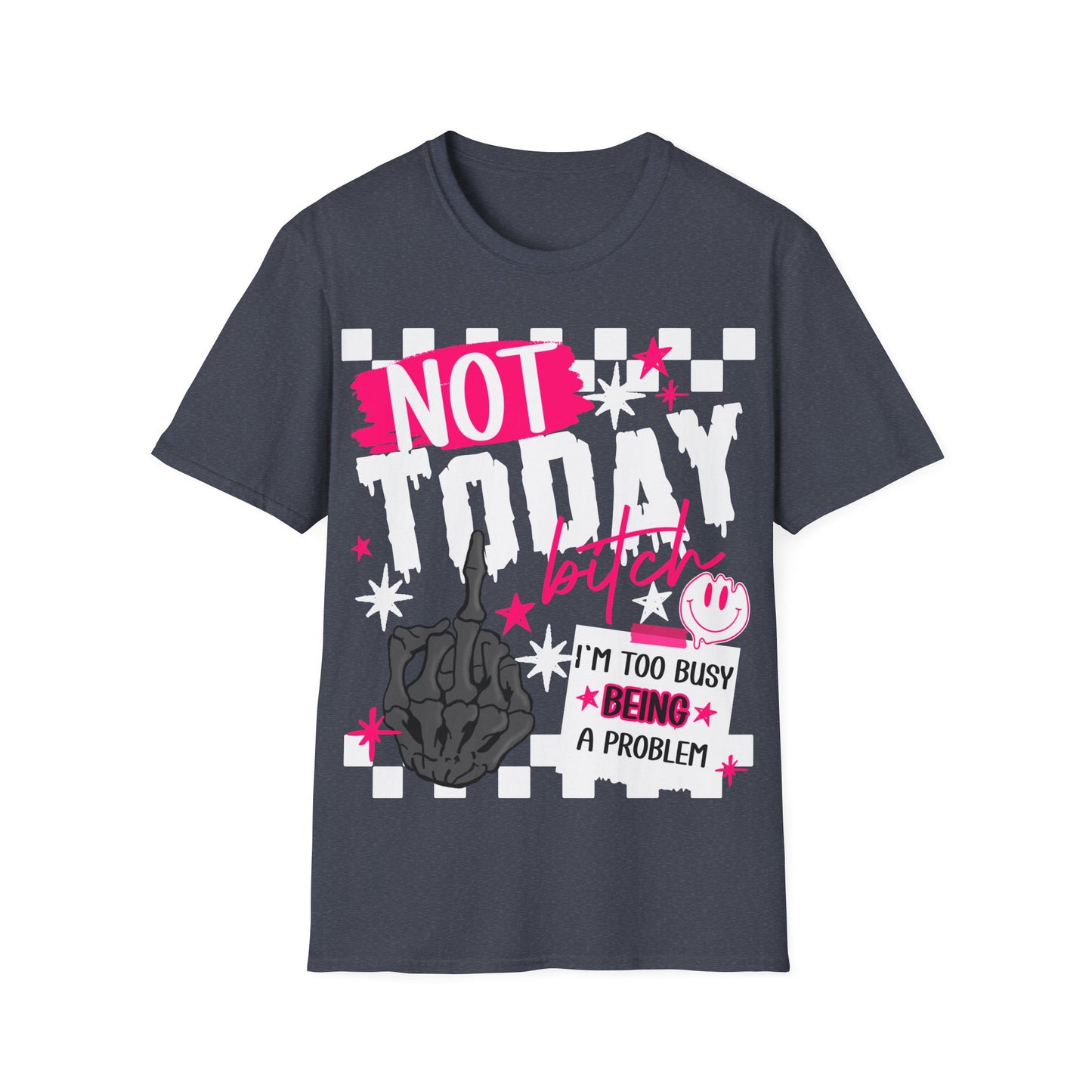 Not Today Tee — Bold Punk Graphic T‑Shirt with Checkerboard & Slogan