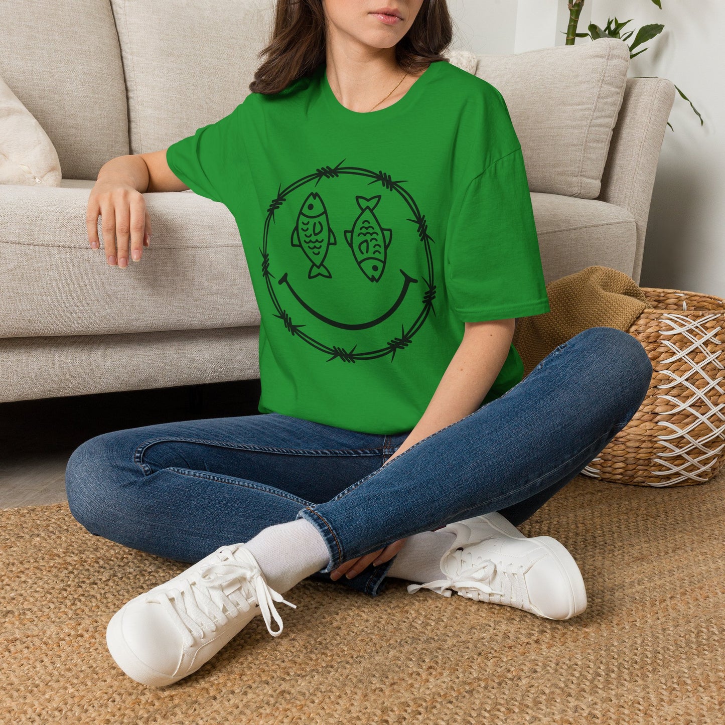 Smiley Fish Barbed Wire Graphic Tee