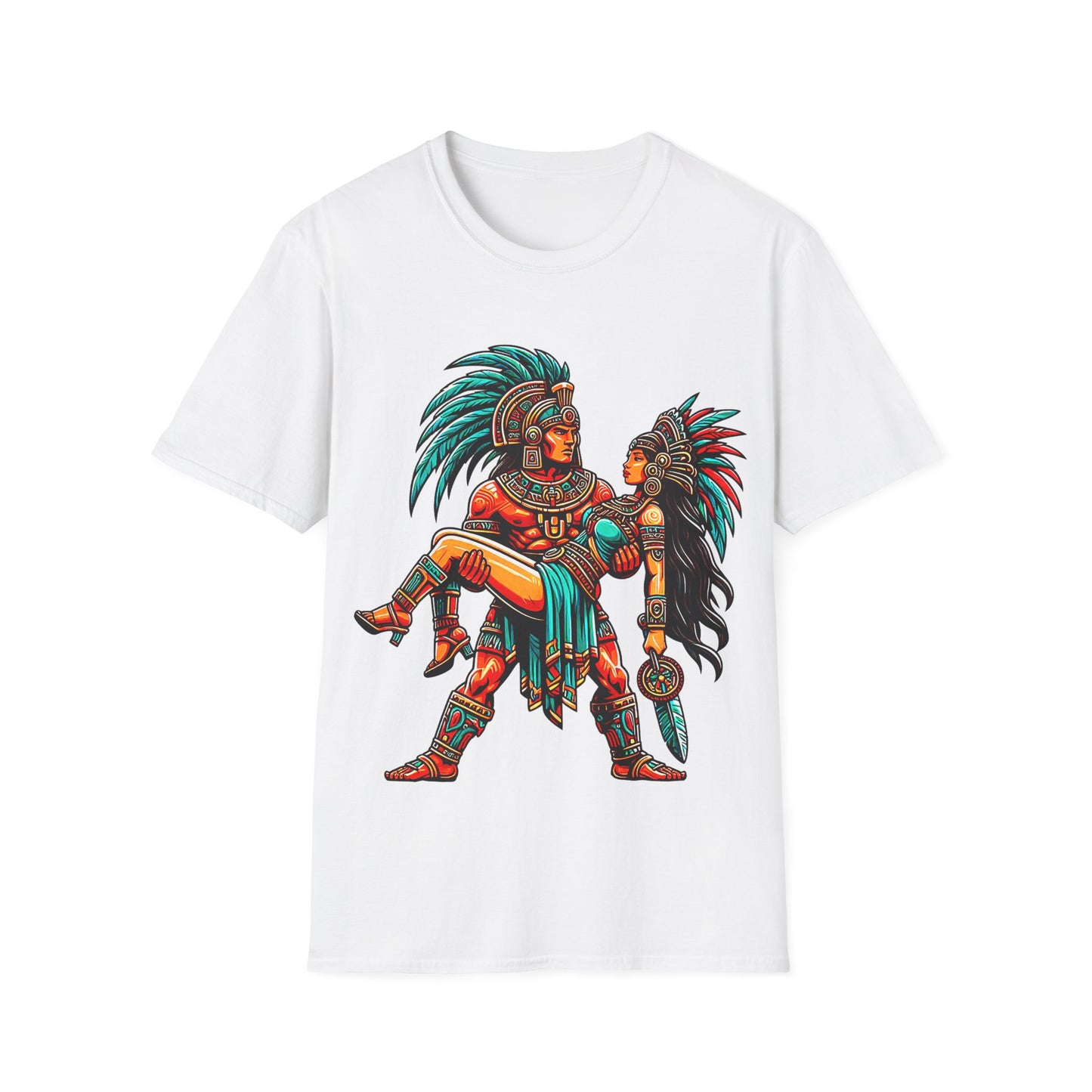 Aztec Warrior Couple T-Shirt — Vintage Mesoamerican Tribal Art Tee