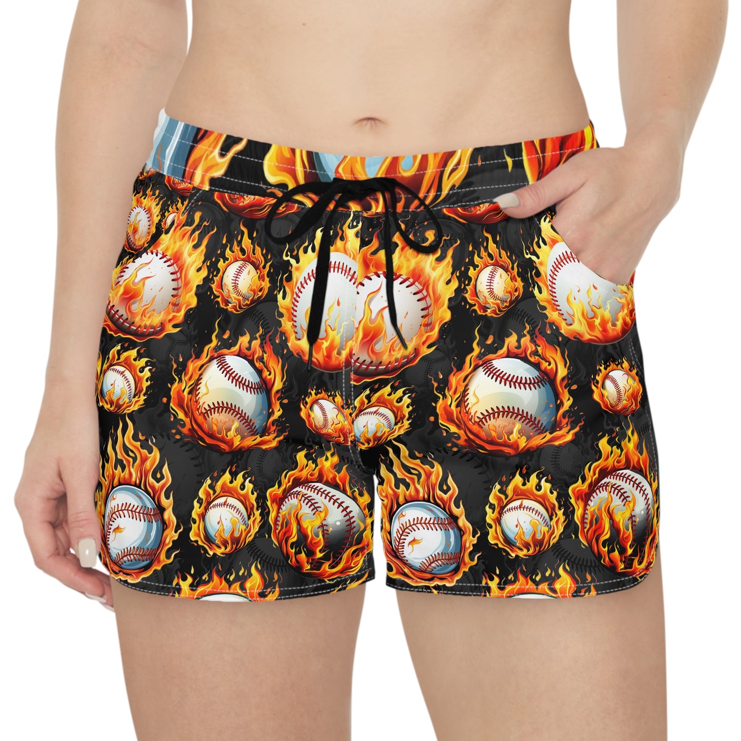 Flaming Baseball Women's Casual Shorts — Fireball Sports Print