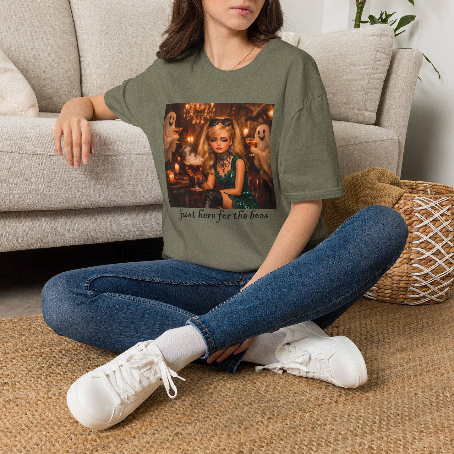 "Just Here for the Boo" Ghostly Vintage Doll Halloween Tee