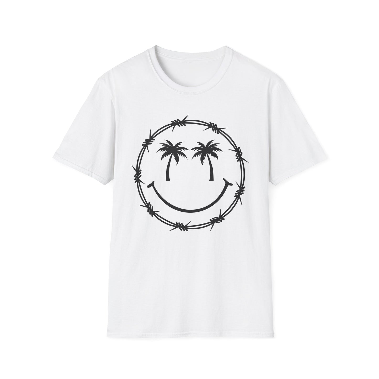 Barbed Wire Smile Palm T-Shirt — Tropical Palm Tree Smile Graphic Tee