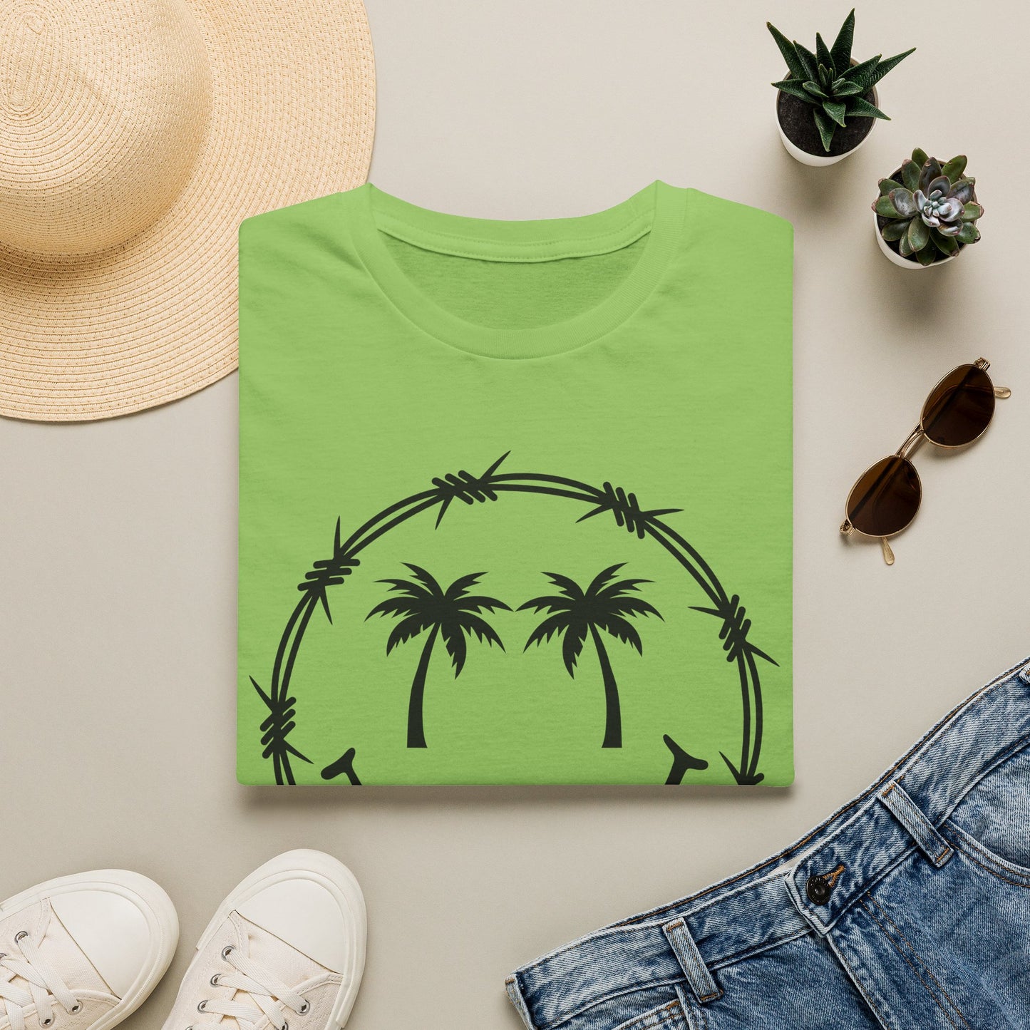 Barbed Wire Smile Palm T-Shirt — Tropical Palm Tree Smile Graphic Tee