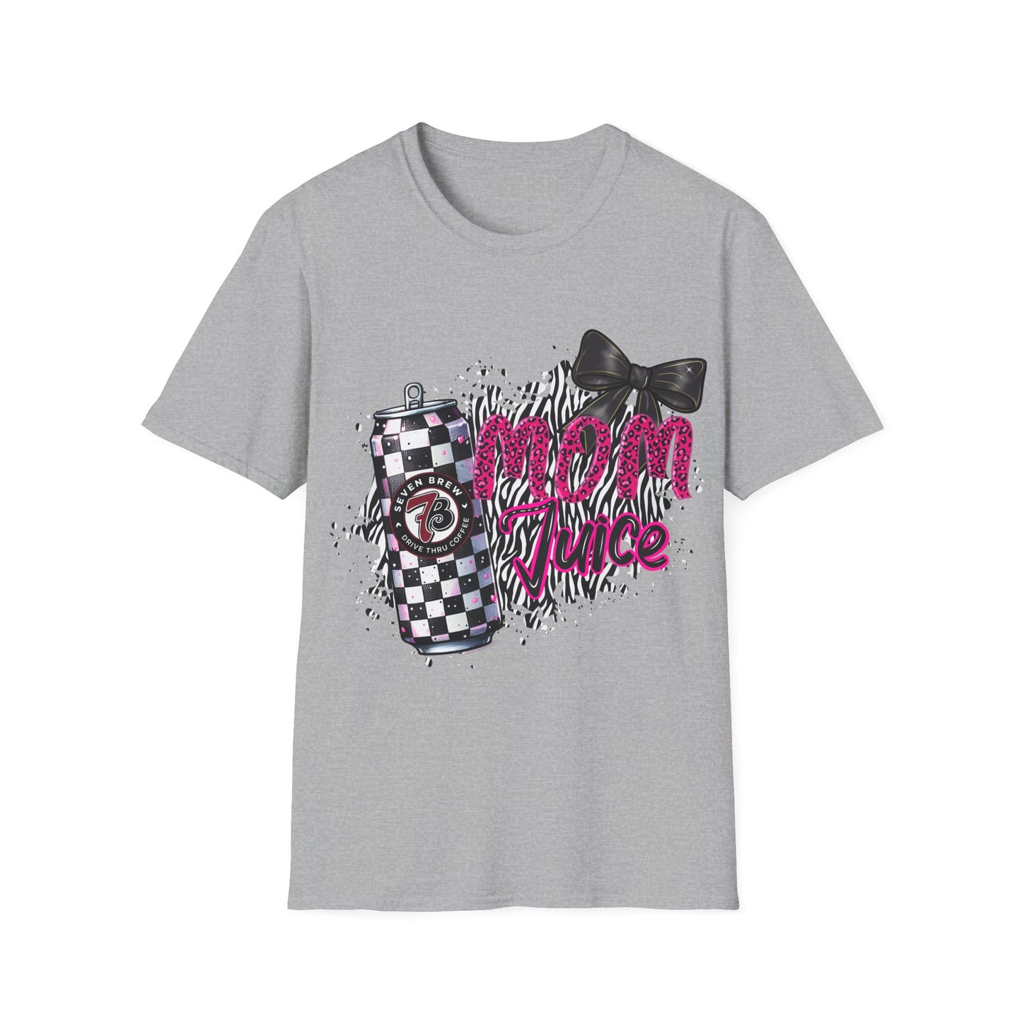 Mom Squad T‑Shirt — Pink Zebra Graphic Tee with Bow & Checkered Can