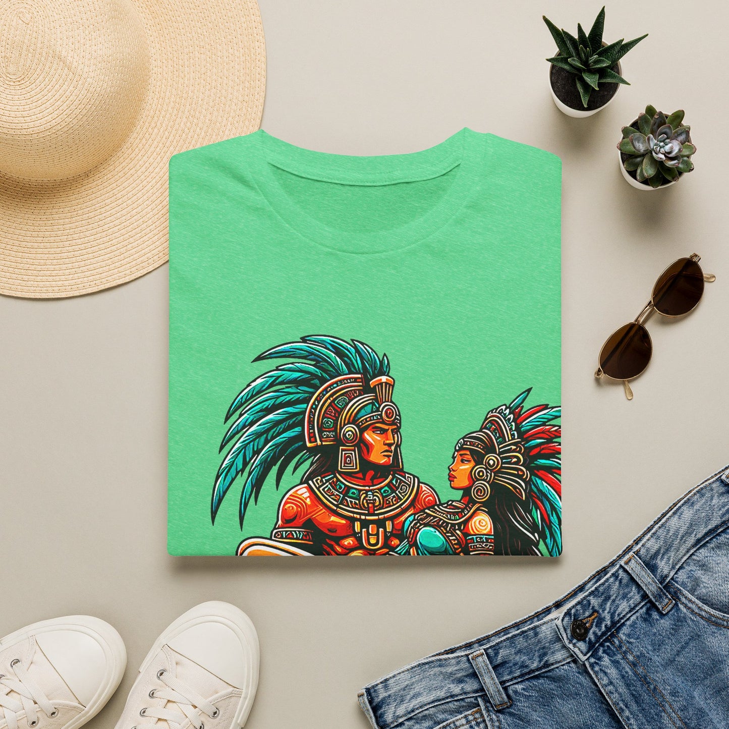 Aztec Warrior Couple T-Shirt — Vintage Mesoamerican Tribal Art Tee