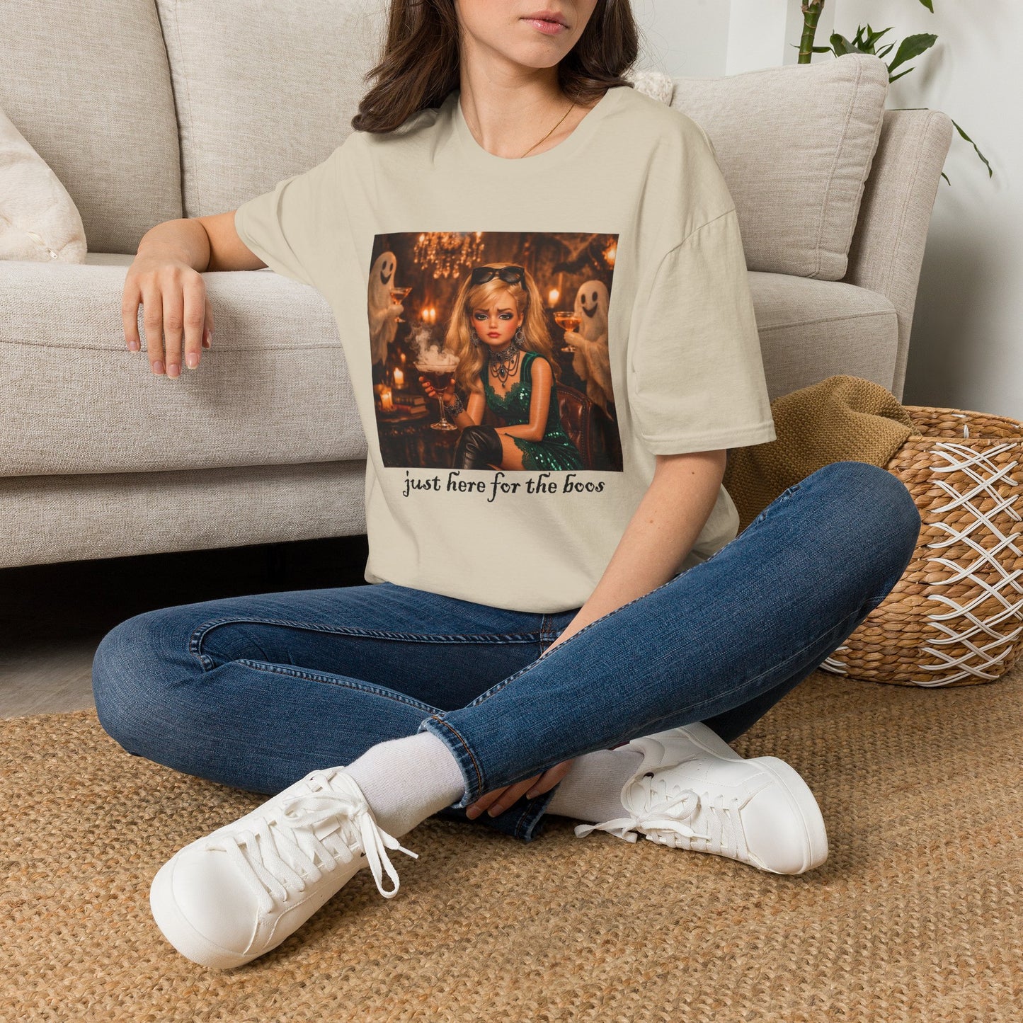 "Just Here for the Boo" Ghostly Vintage Doll Halloween Tee