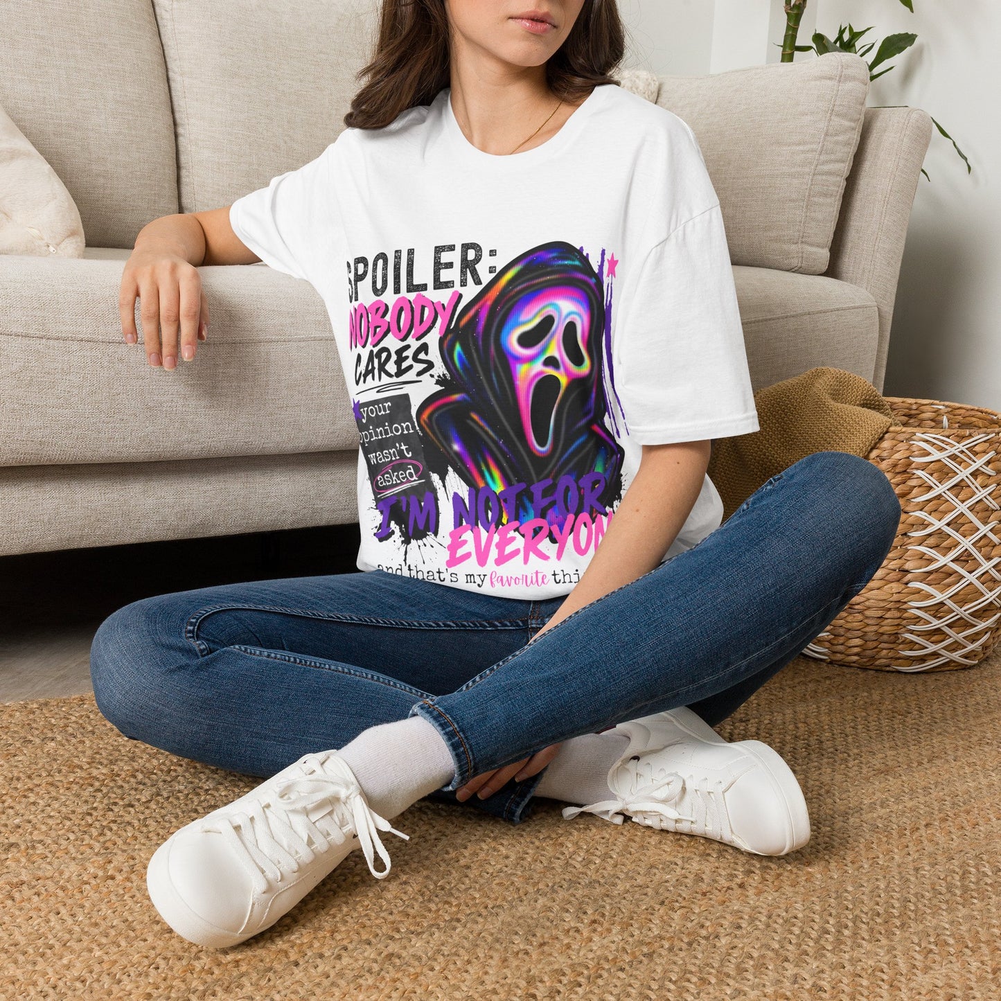 T-Shirt — "Spoiler: Nobody Cares" Neon Scream Graphic Tee