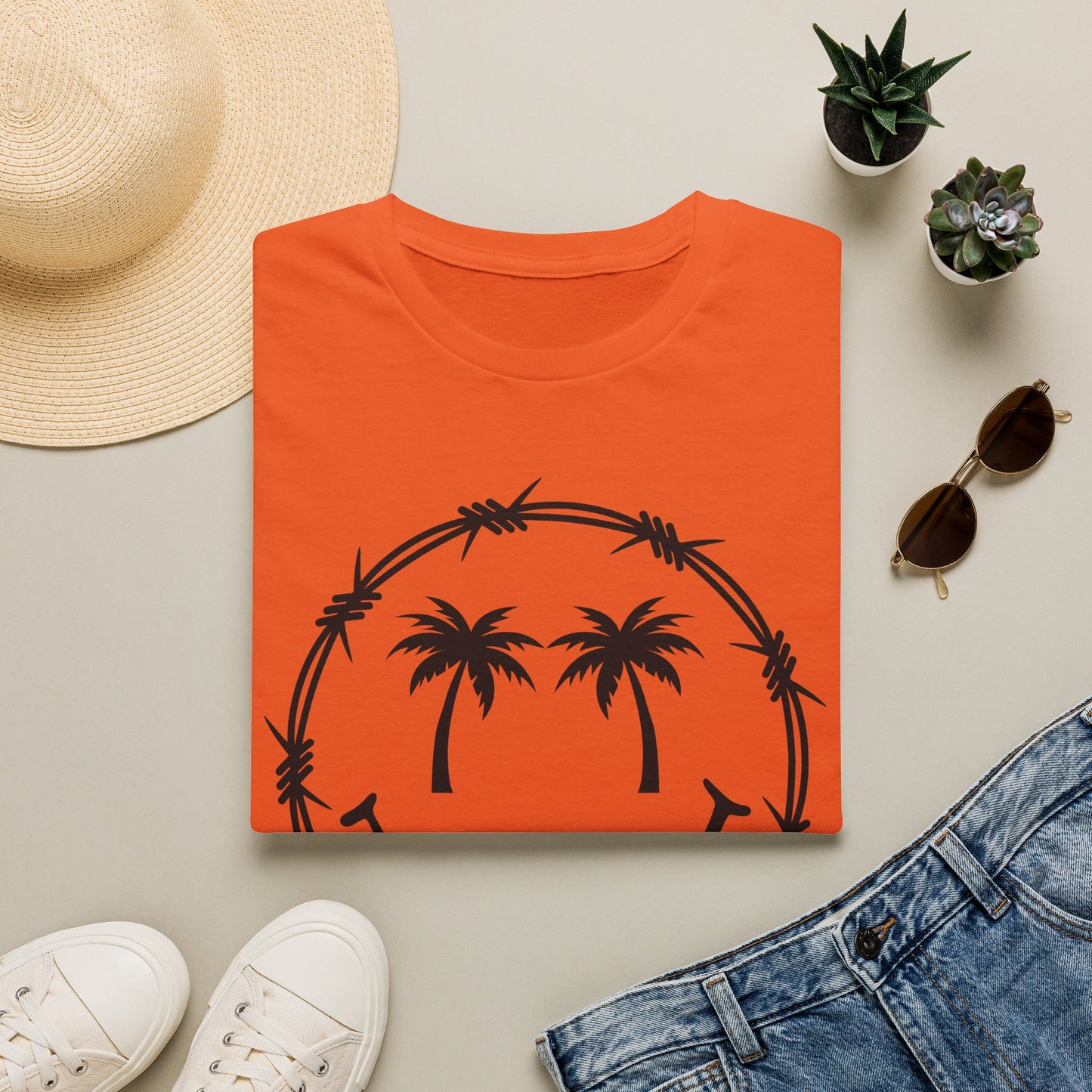 Barbed Wire Smile Palm T-Shirt — Tropical Palm Tree Smile Graphic Tee