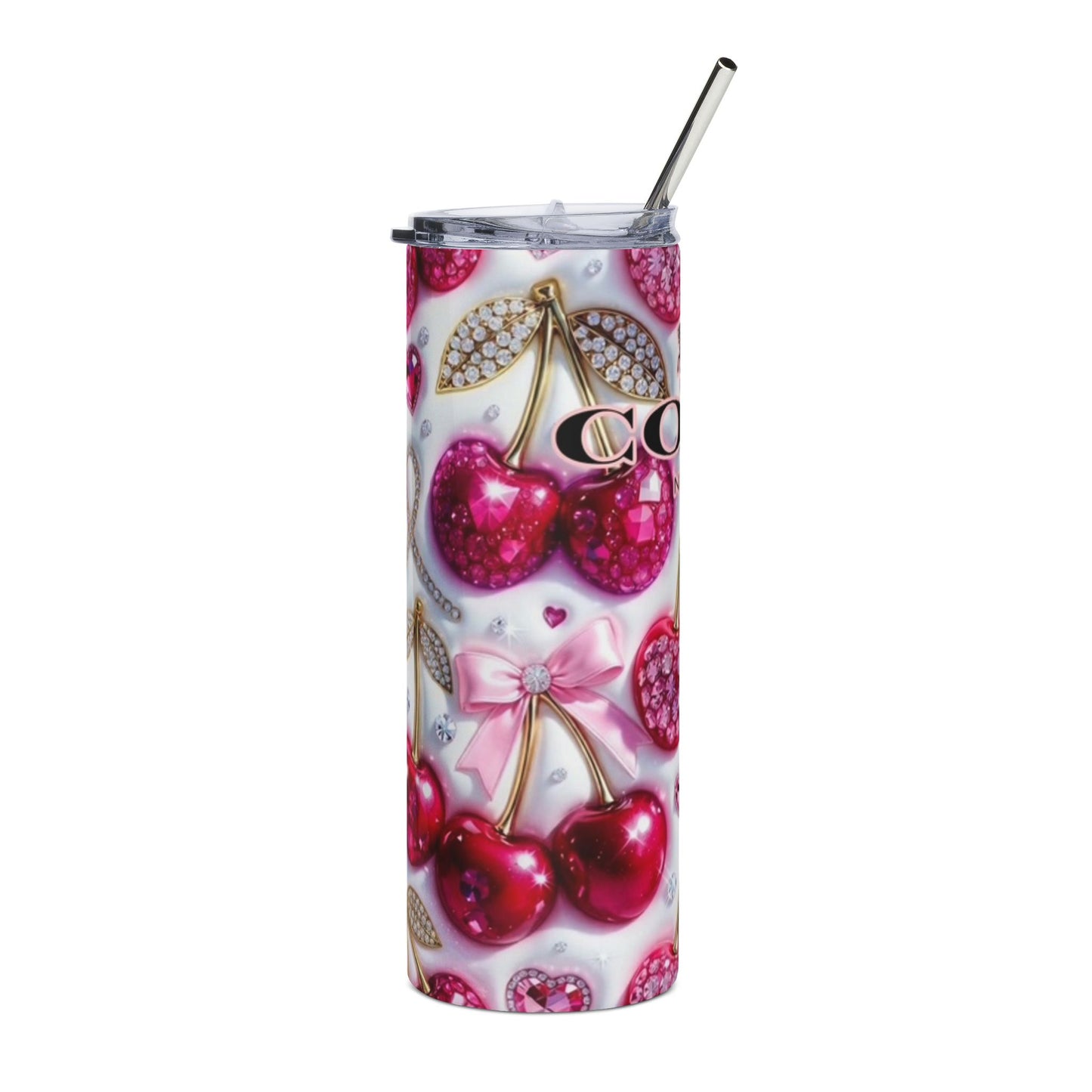 20oz Stainless Tumbler – Pink Jeweled Cherry Coach Logo Design