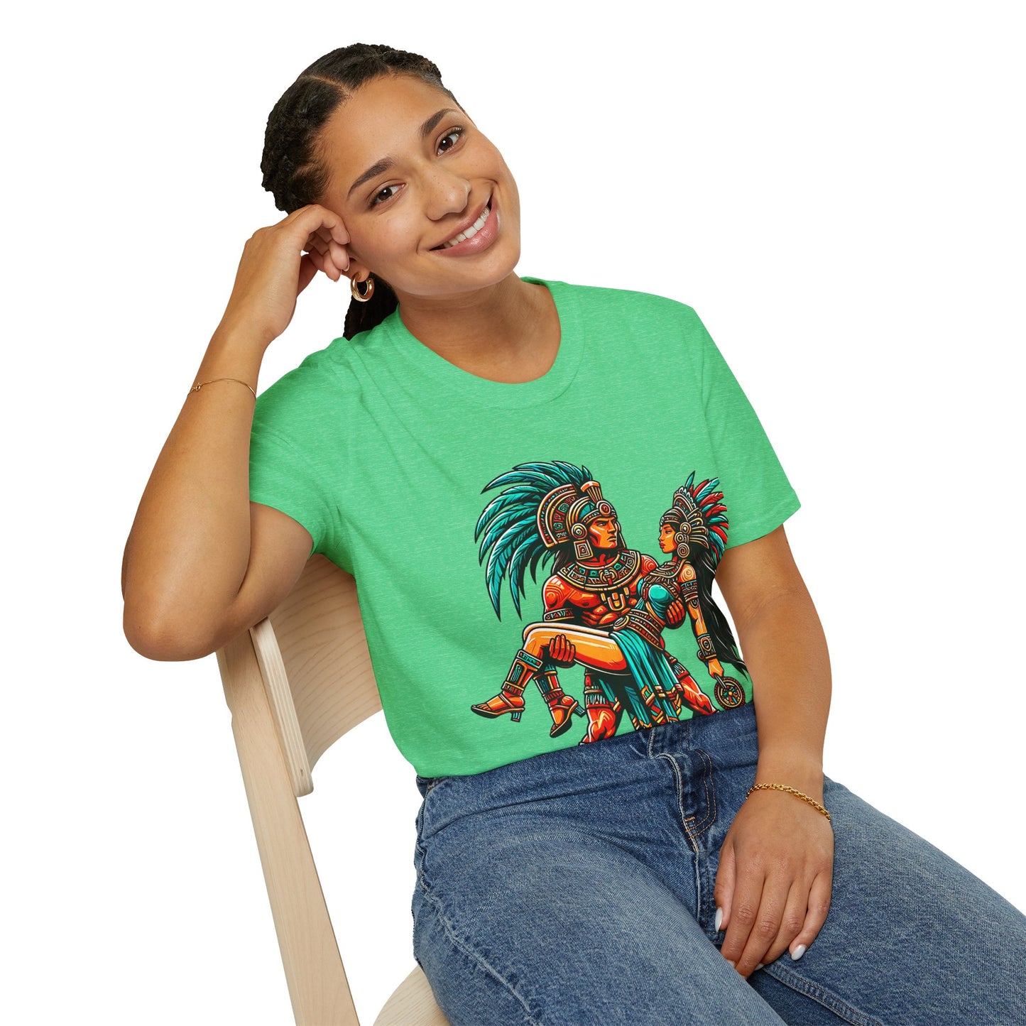 Aztec Warrior Couple T-Shirt — Vintage Mesoamerican Tribal Art Tee