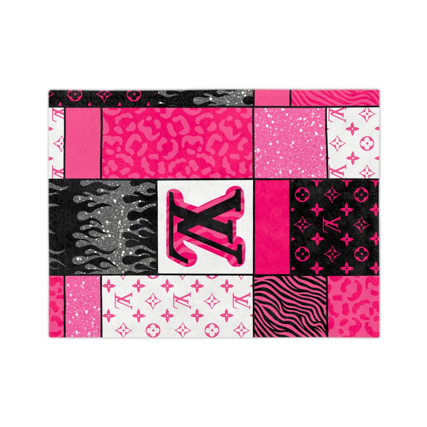 Pink Patchwork Velveteen Microfiber Blanket – LV-Inspired Monogram Cozy Throw