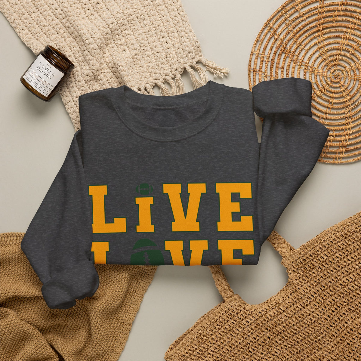 Live Love Packers Football Crewneck Sweatshirt — Green Bay Fan Pullover