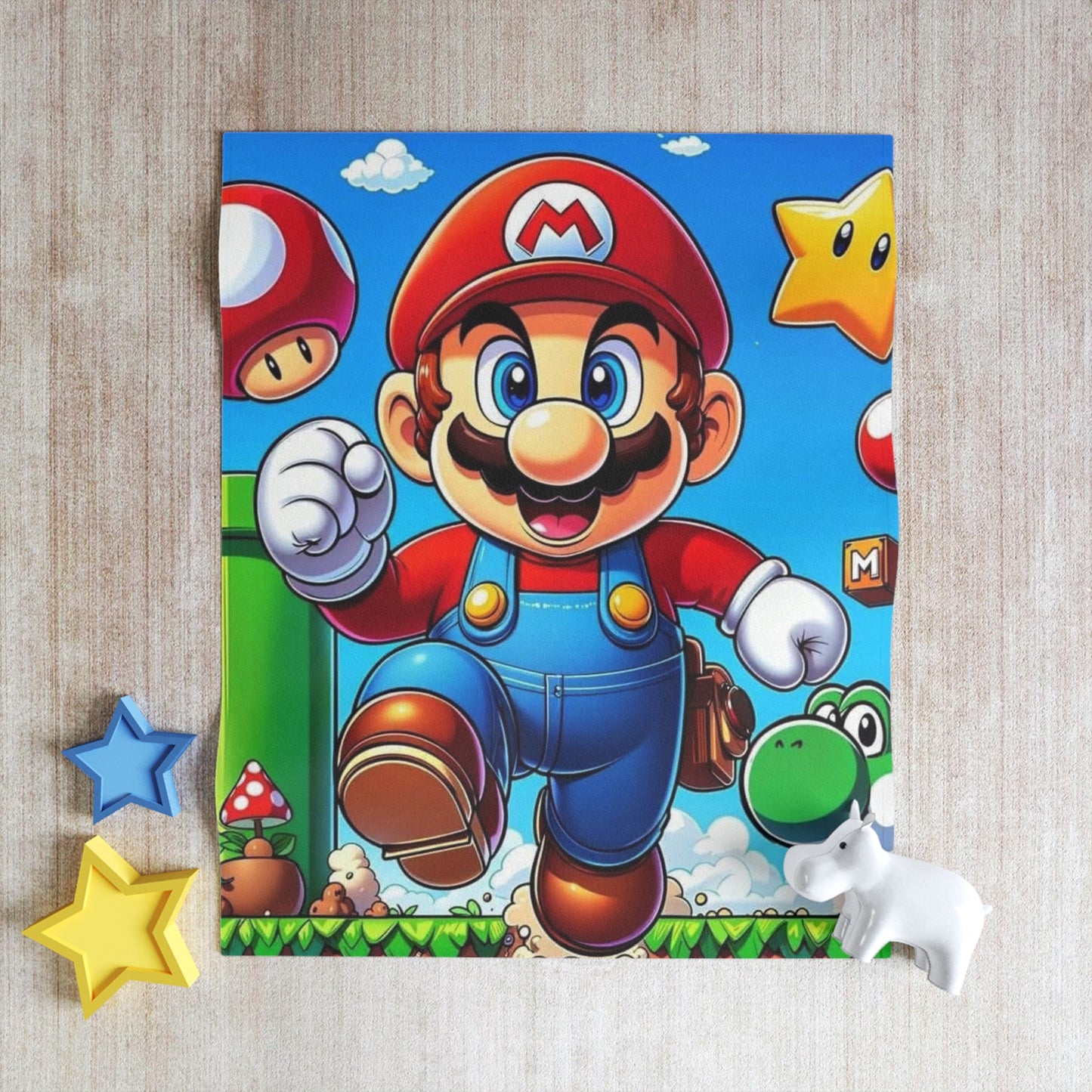 Superhero Video Game Character Throw Blanket — Red-Blue Plumber Design