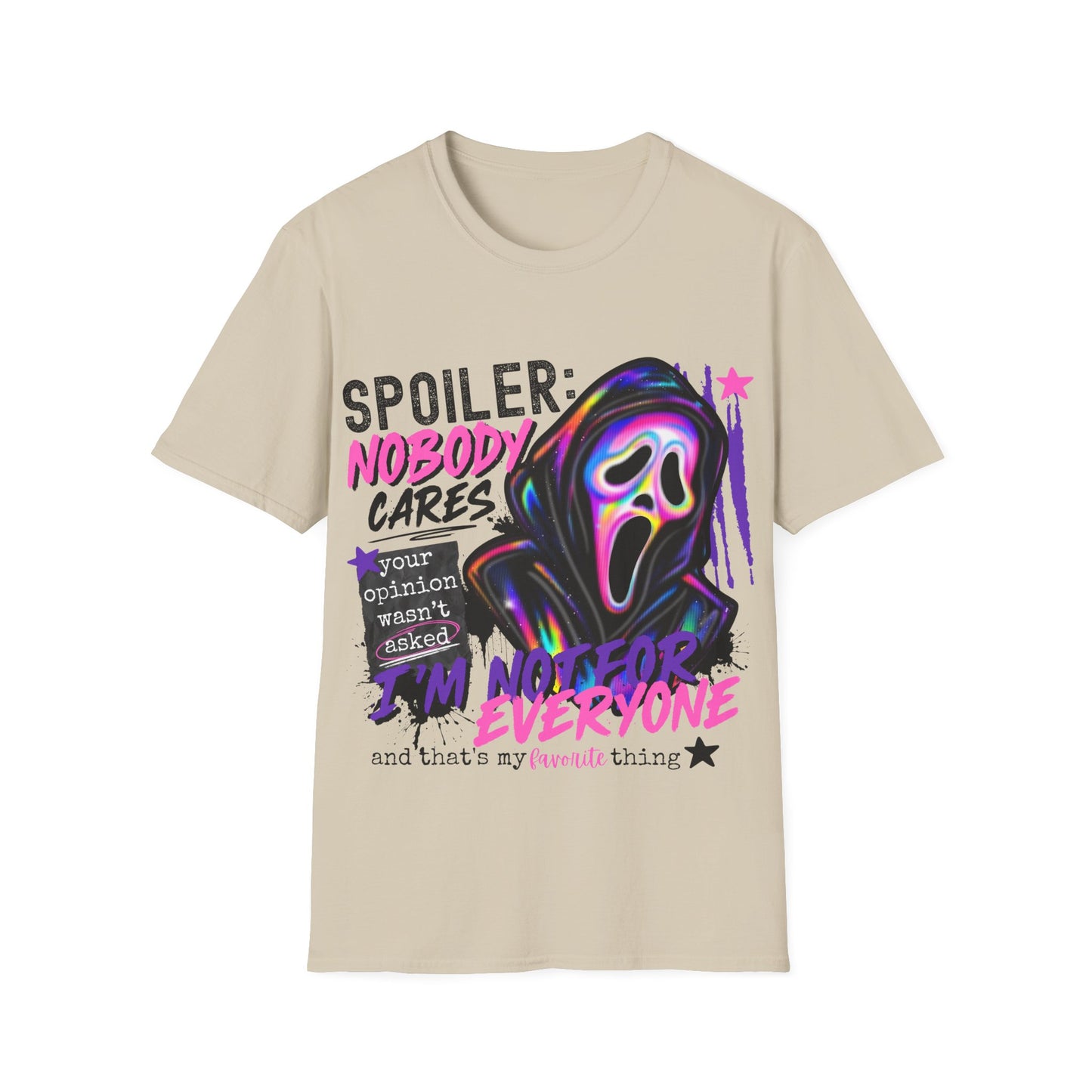 T-Shirt — "Spoiler: Nobody Cares" Neon Scream Graphic Tee