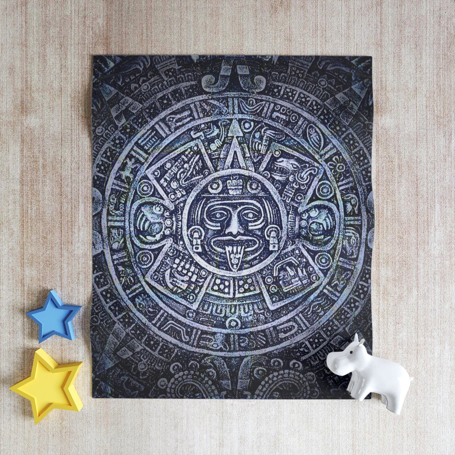 Aztec Calendar Throw Blanket — Mystic Tribal Stone Tapestry Blanket