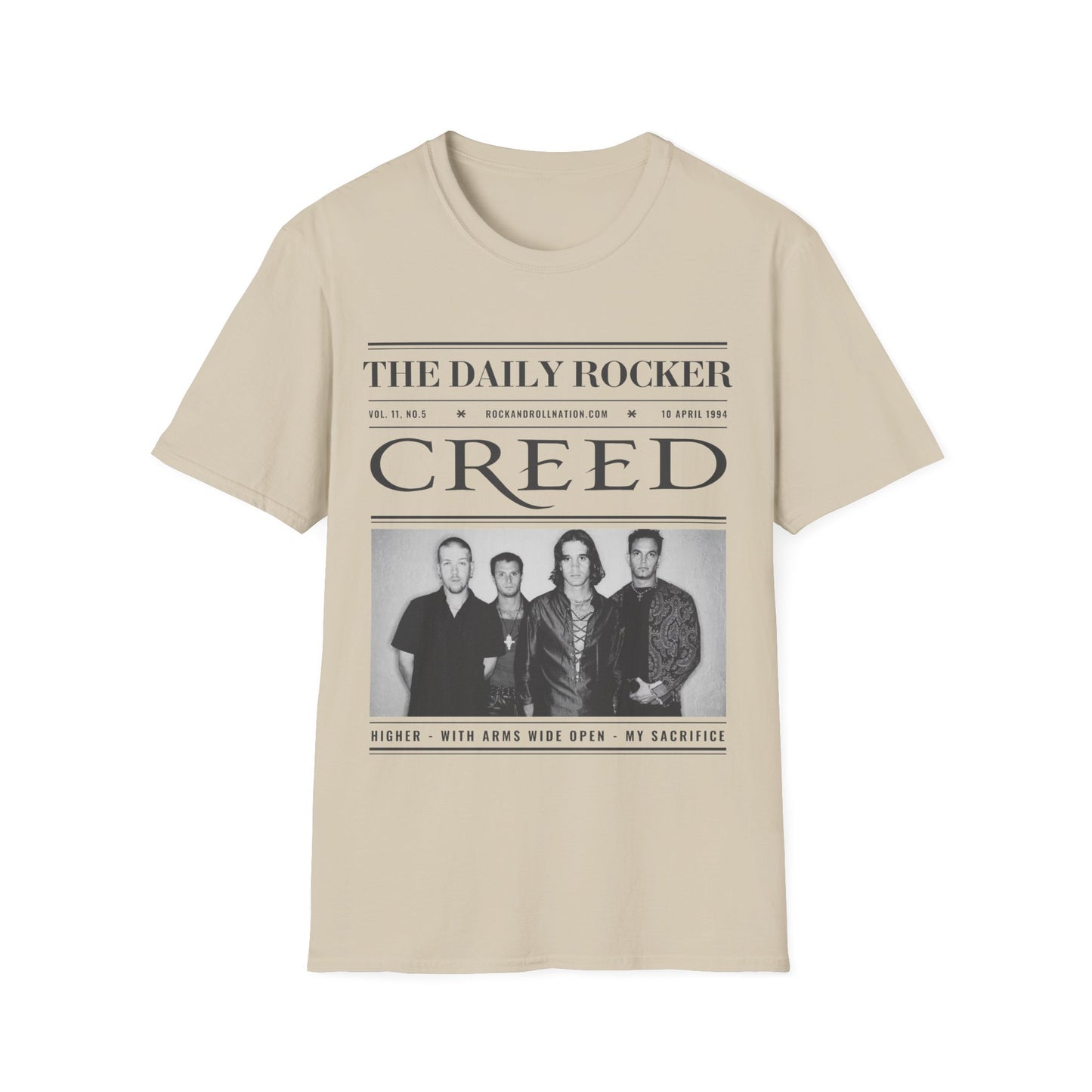 Creed Band T-Shirt – 'The Daily Rocker' Vintage Newspaper Design