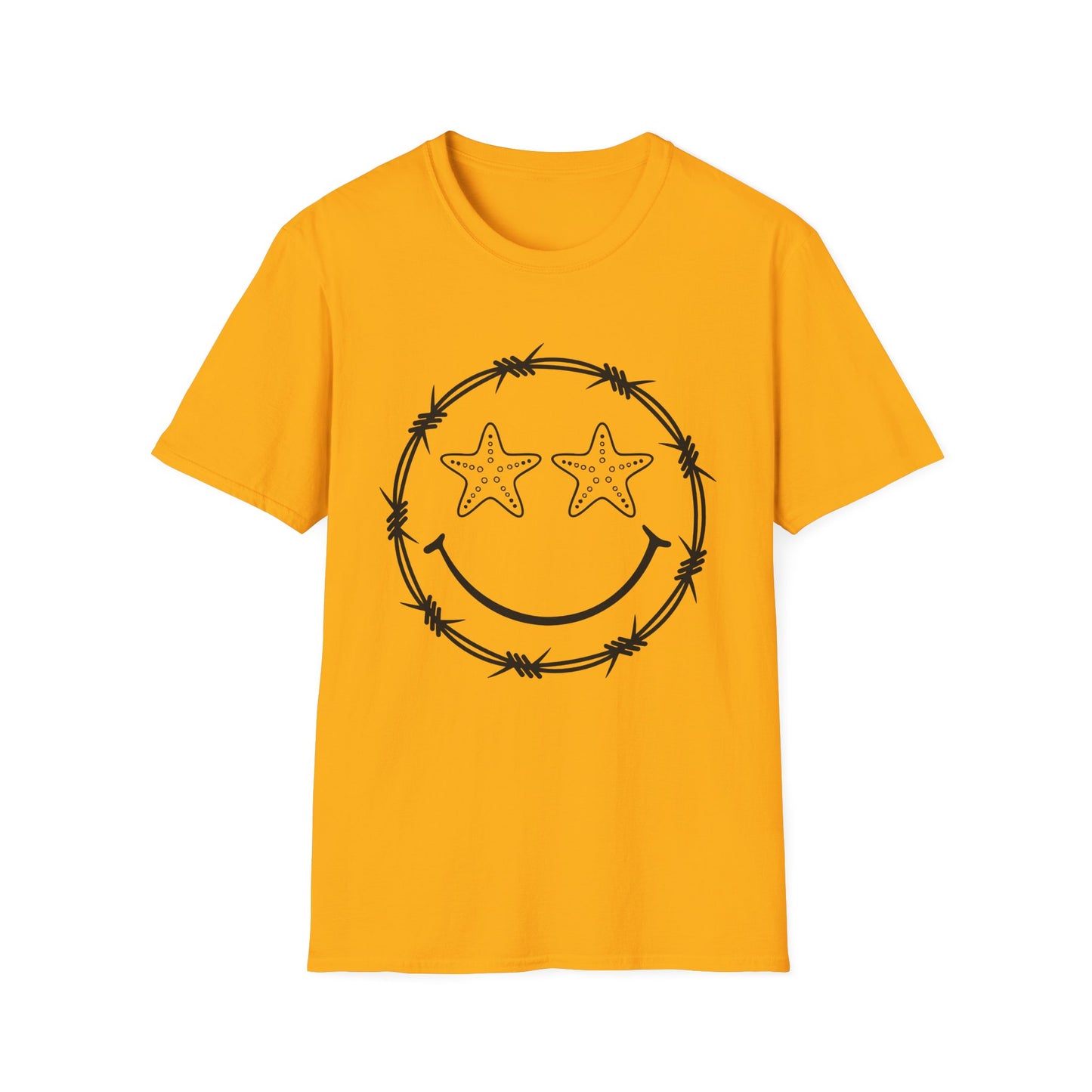 Smiley Barbed Wire Star Eyes Graphic T-Shirt